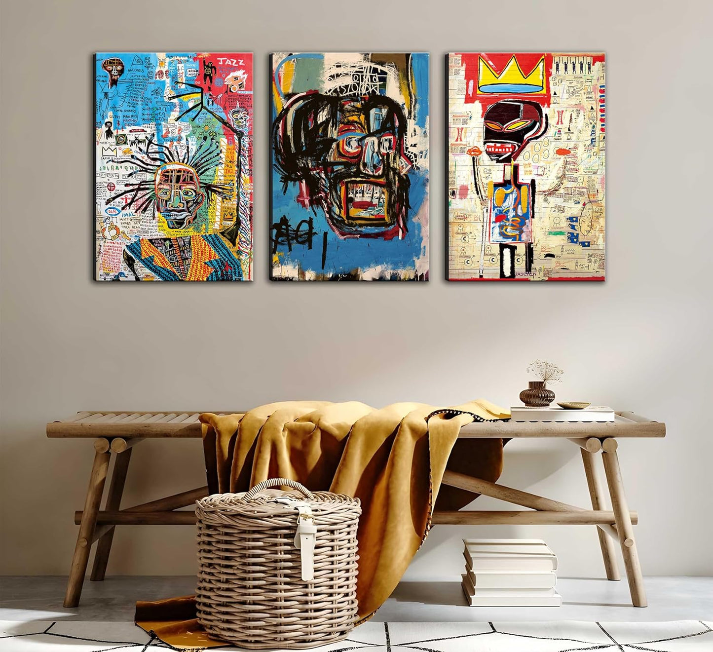 3 Pcs of Street Art Blue Graffiti Wall Decor Print Modern Artist Aesthetics Canvas Paintings Artwork Abstract Picture Poster Man Cave Living Room Bedroom Bathroom Office Home Decorations Ready To Hang