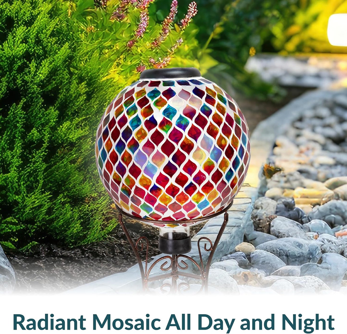 Sunnydaze 10-Inch Solar Gazing Ball for Garden - Glass Outdoor Gazing Globe - Summer Trellis