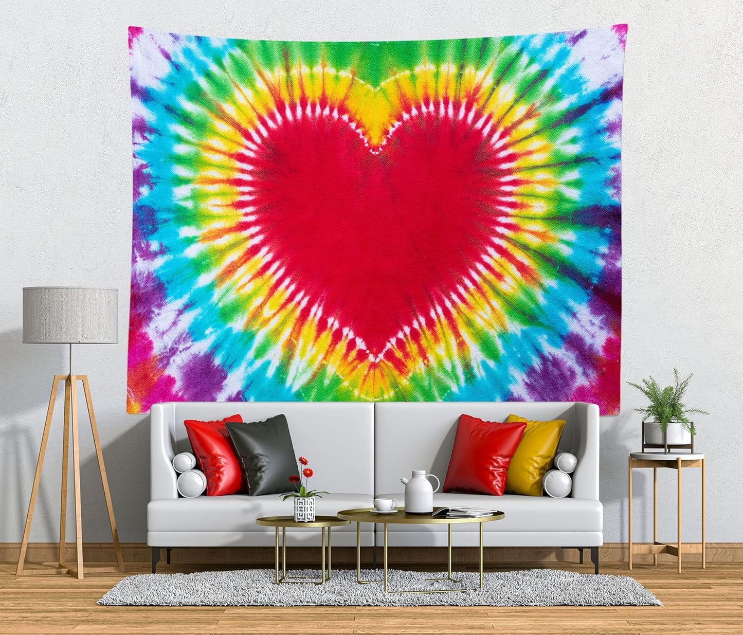 Loccor Colorful Tie Dye Tapestry Rainbow Heart Tie Dye Watercolor Wall Hanging Abstract Hippie Wall Decor LBGT Party Supplies Home Bedroom Living Room Decor W118 x H78 inches