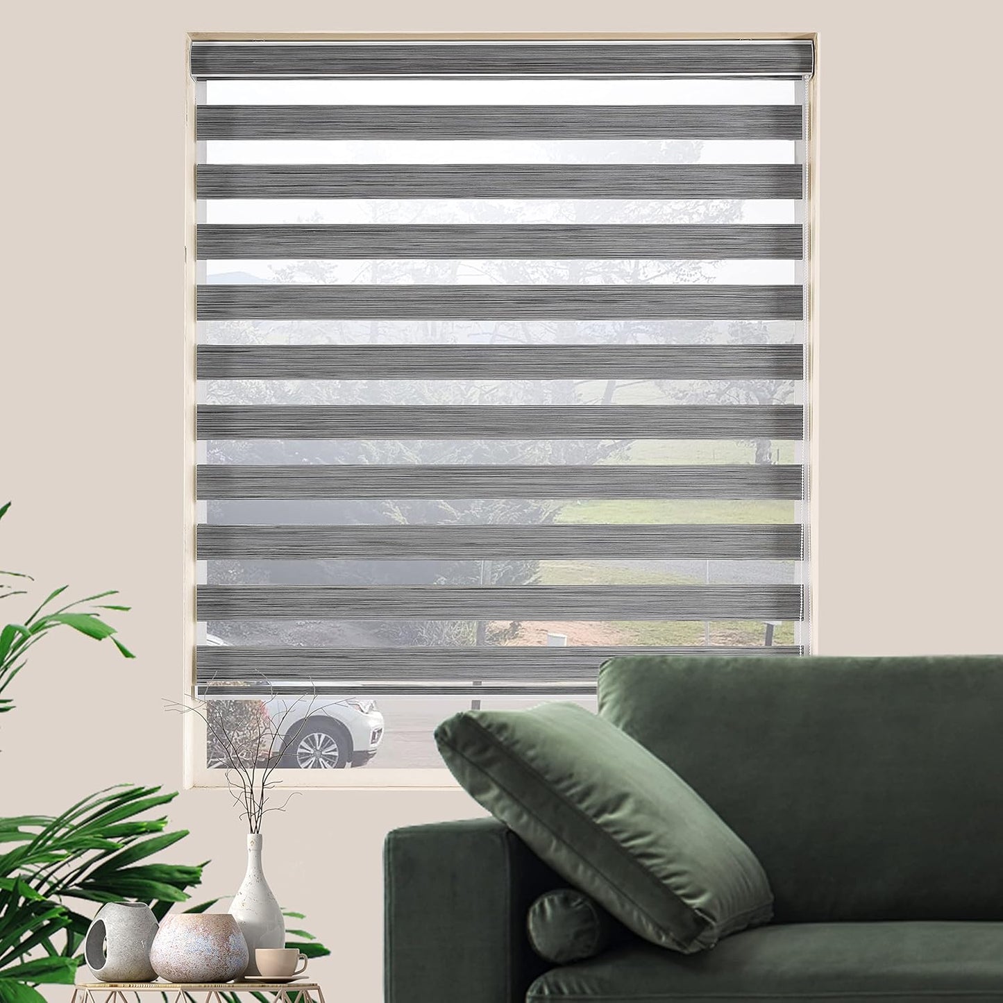 Zebra Blinds for Windows, Free-Stop Zebra Shades, Dual Layer Light Filtering Sheer Blinds for Indoor Windows, Roller Window Shades for Privacy (28" W X 72" H, Grey)