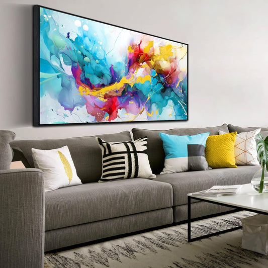 Colorful Wall Art for Living Room Large Size - Abstract Art Wall Decor - Framed Canvas Wall Art Ready to Hang Size 29" x 59"