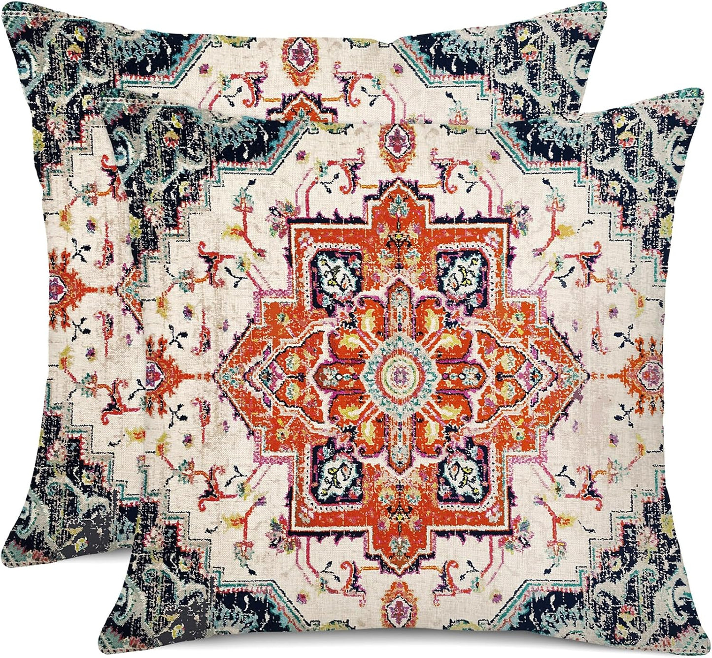 Outdoor Waterproof Pillow Covers 18 x 18 Inch Set of 2 Orange Bohemian Vintage Carpet Pattern Pillow Covers Ethnic Design Decorative Farmhouse Pillow Covers for Couch Garden Balcony, Boho-7