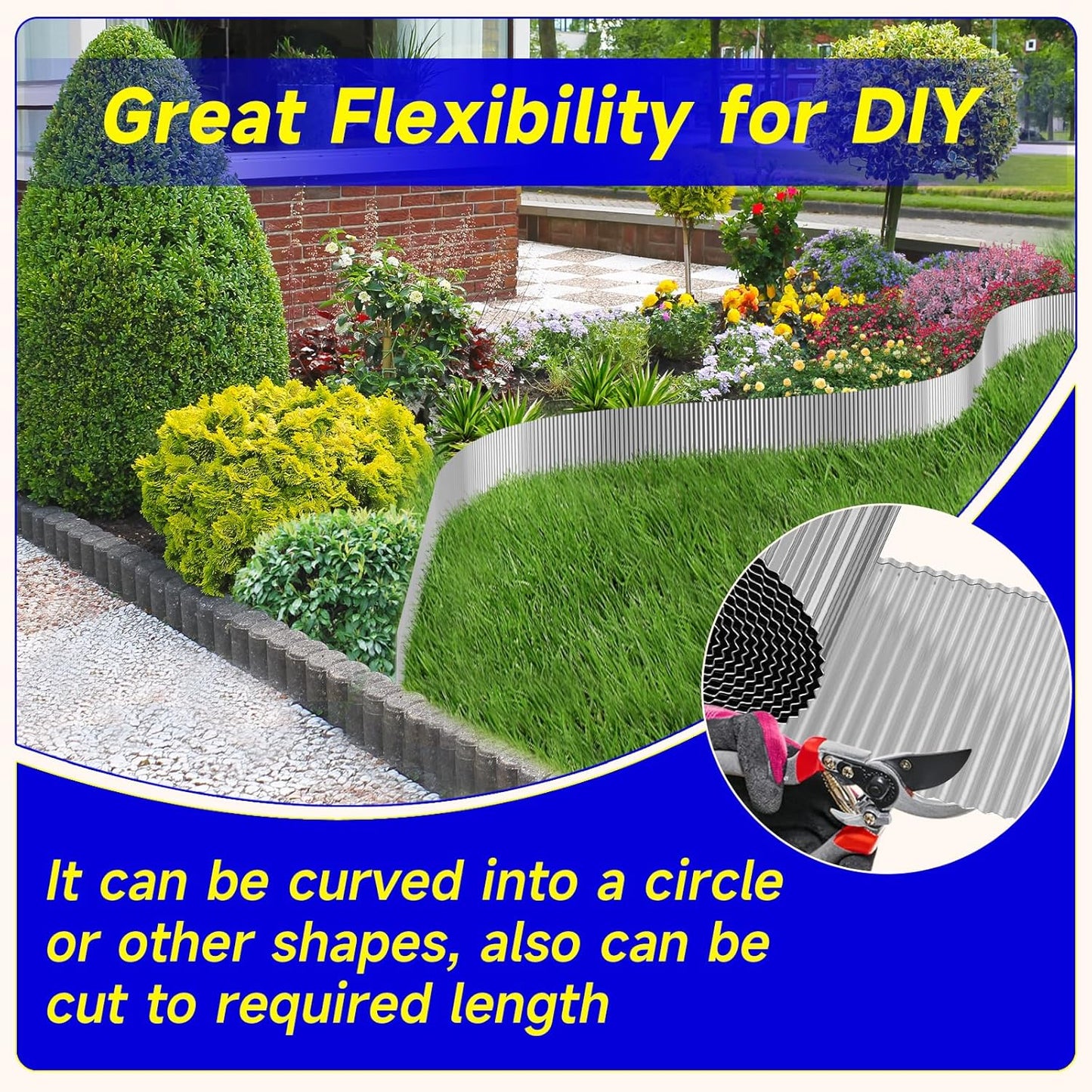 Corrugated Garden Edging,6"×40Ft Galvanized Steel Landscape Edging & Lawn Edging Border,Metal Garden Border for Flower Beds,Garden,Lawn,Raised Beds & Tree Surrounds(Silver)