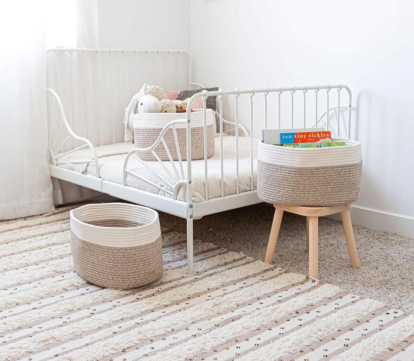 OrganiHaus Set of 3 Woven Storage Baskets for Organizing, Cotton Rope Organizer Bins for Shelves, Closet & Nursery, Dog Toy Basket, Decorative Bins for Toys, Towels & Books - 15x10x9, Brown