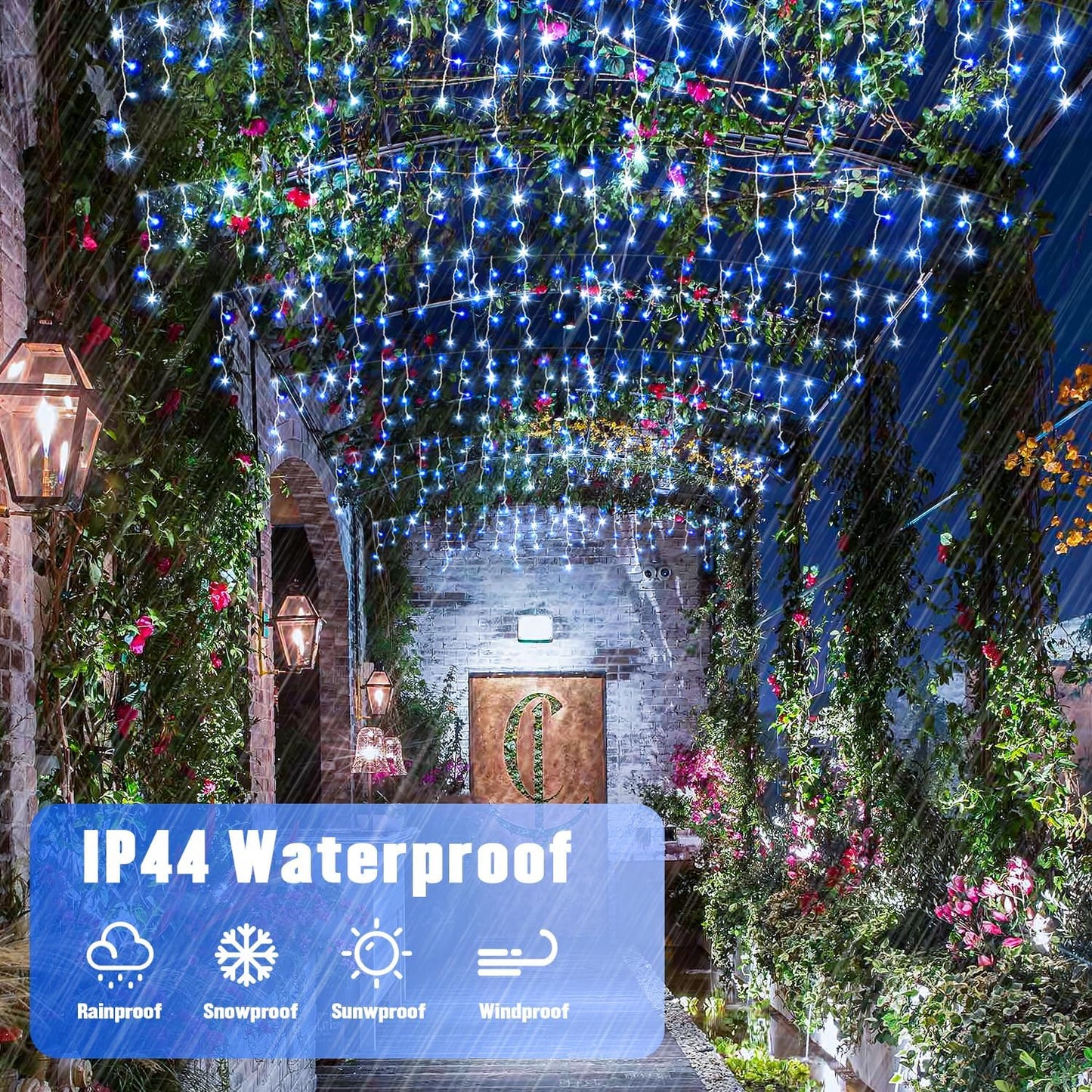 JMEXSUSS Blue&White Icicle Lights - 38.8FT 400 LED Icicle String Lights with Remote for Indoor/Outdoor, House, Bedroom, Fireplace, Birthday, Christmas Decorations