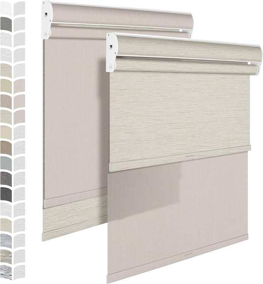BERISSA Cordless Dual Roller Shades with Cassette Valance and 5% Light Filtering, Day and Night Shades for Home Office. Beige, Custom Sizes