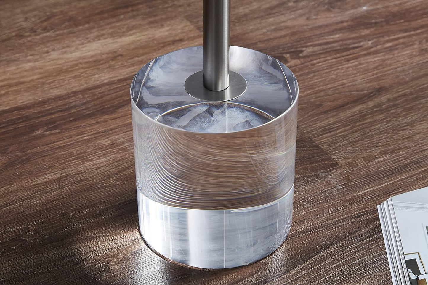 Clear Acrylic End Table,Side Table,Brushed Silver Metal,Round,for Office, Living Room and Bedroom,Easy Assembly,12x12 inch，21.3 inch high