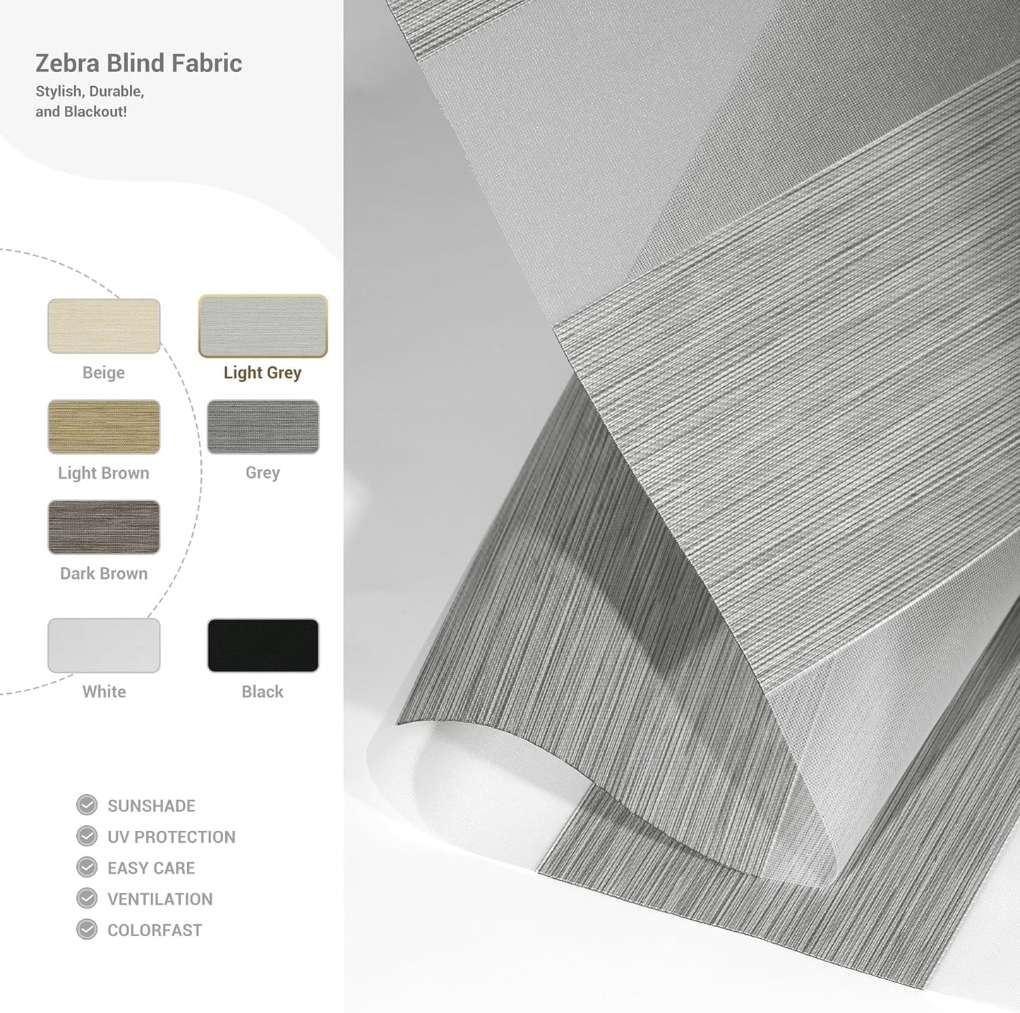 Cordless Zebra Blinds for Windows, Blackout Interior Blinds,Easy to Install,UV Protection,for Offices and Home,Custom Roller Shades, Mousse Light Grey,39" W x 88" H