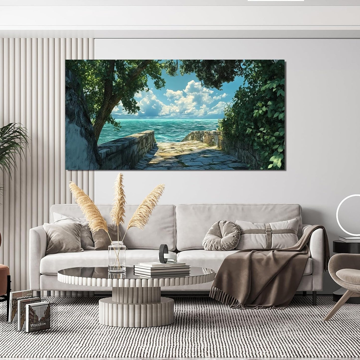 Canvas Wall Art Decor Large Wall Art Pictures for Living Room Canvas Art Wall Decor Landscape Coastal Wall Art Prints Green Artwork for Walls Beachside Art Work for Home Office Decor 24" x 48"