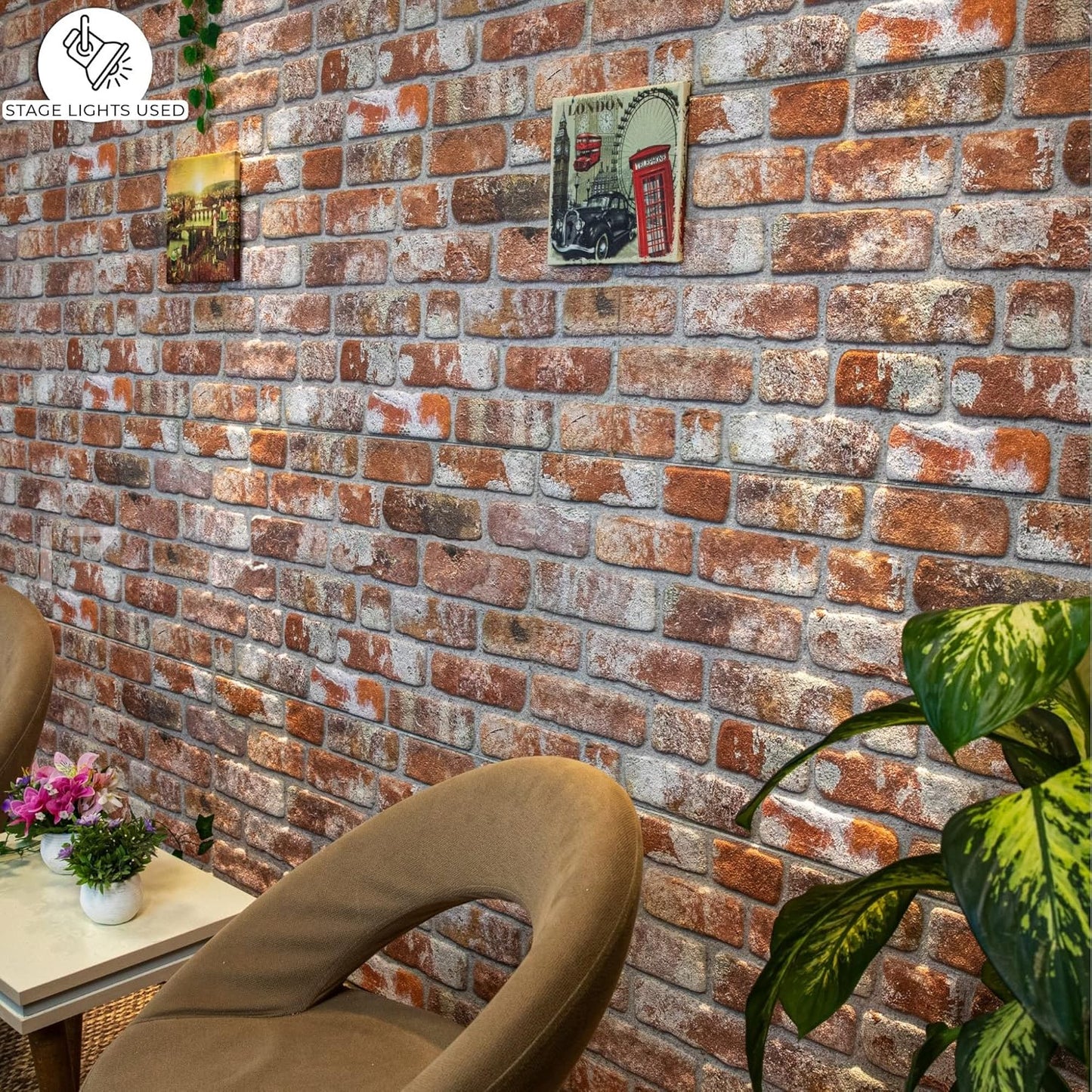 Dundee Deco 3D Wall Panels Faux Brick - Cladding Red Grey Brown Stone Look Wall Paneling, Styrofoam, Sample, Size 10 x 10 in.