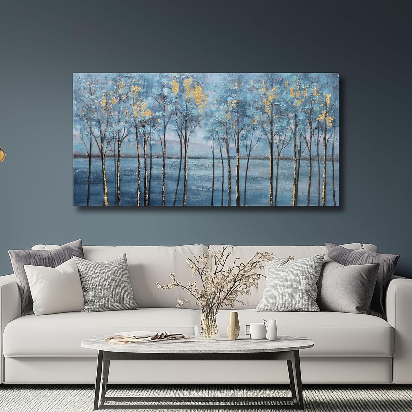 Belmrxne Landscape Canvas Art Blue Tree 30x60inch Living Room Bedroom Dining Room Office Wall Decor