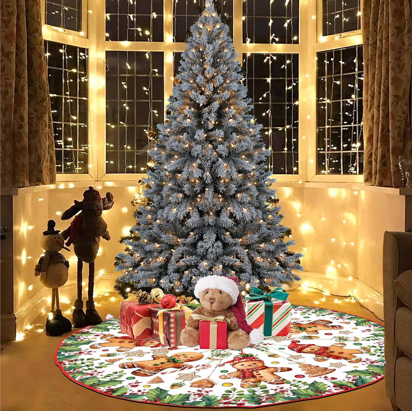 Baccessor Cute Gingerbread Man Christmas Tree Skirt 48 Inch, Merry Christmas Christmas Tree Skirt Collar for Xmas Winter Holiday Farmhouse Vintage Rustic Party Decoration