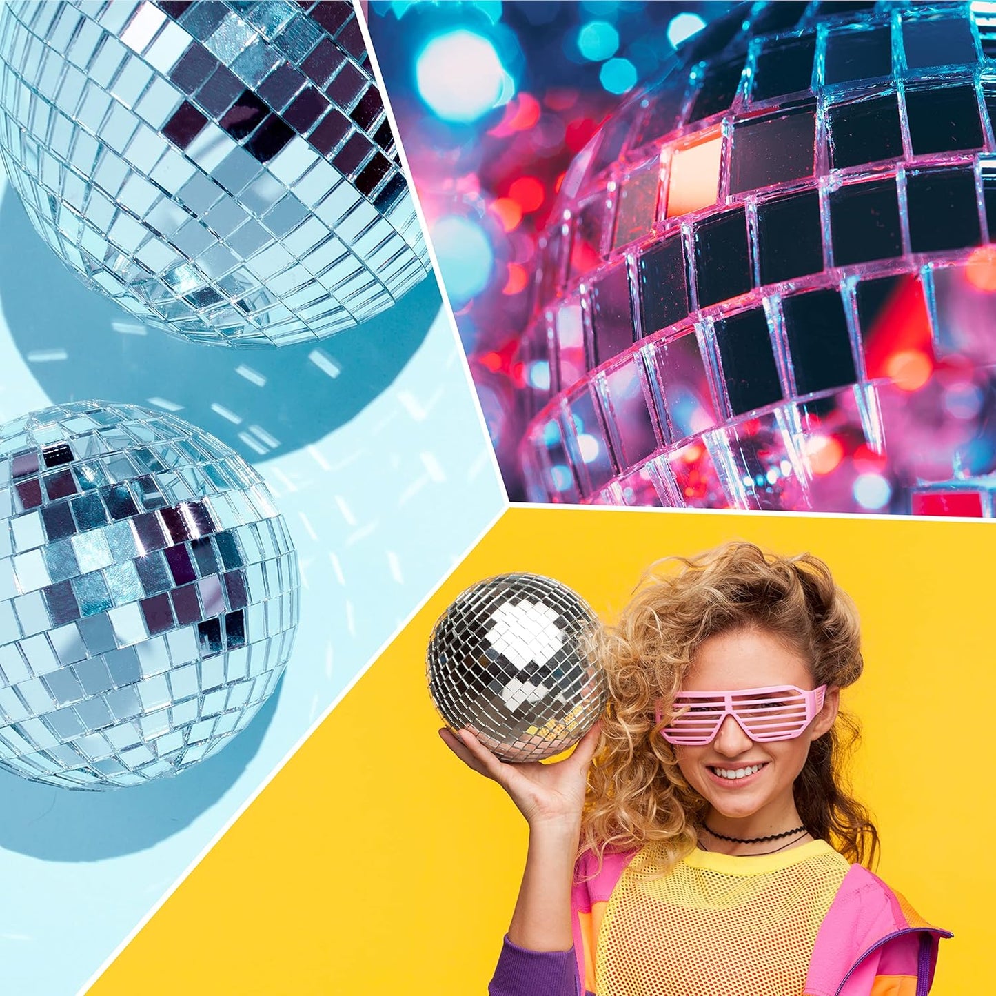 PP OPOUNT 2100 PCS Disco Ball Tiles, 10 x 10 mm Self-Adhesive Mirror Mosaic Tiles for DIY Disco Balls, Mini Glass Tiles for Art Collage, Indoor Outdoor Craft Decoration(Silver)