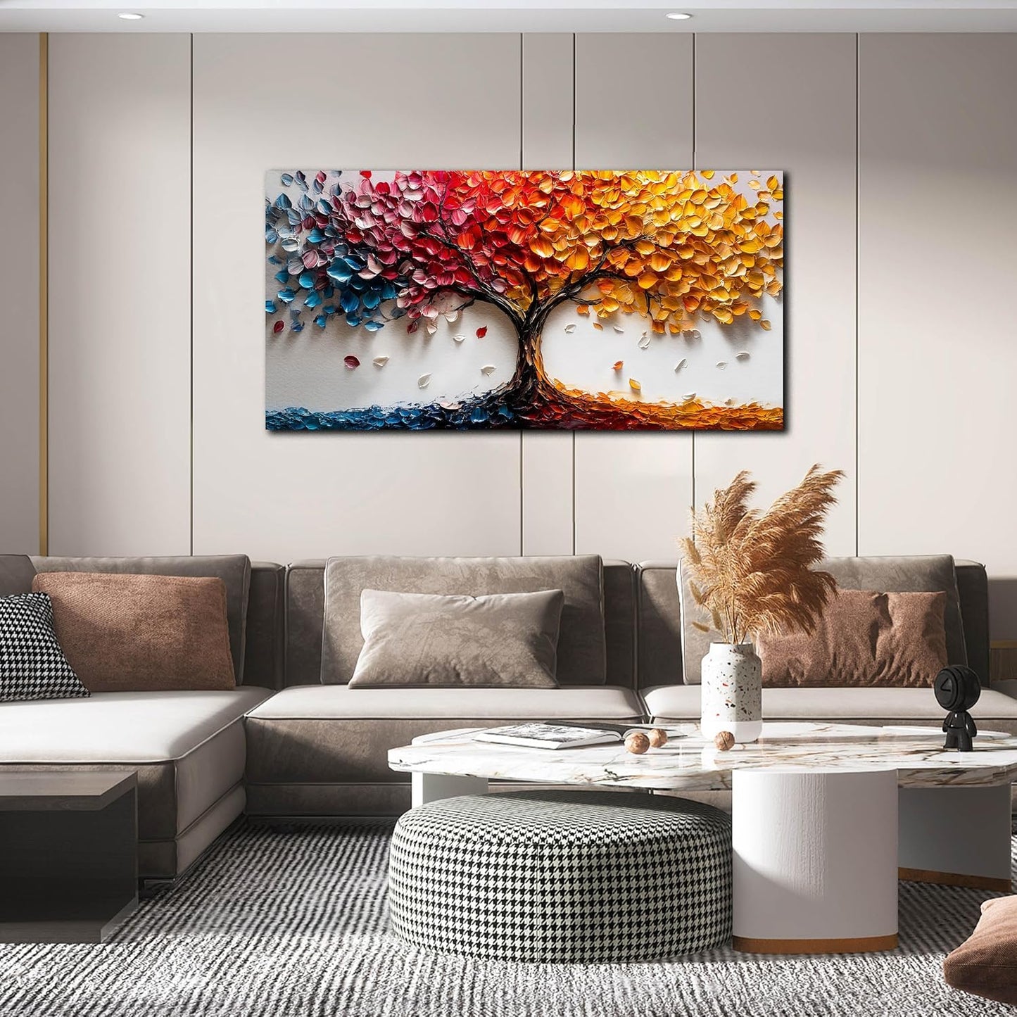 Tree Pictures Wall Art Living Room - Colorful Canvas Wall Art Bedroom Aesthetic - Modern Wall Decoration for Office Size 24" x 48"