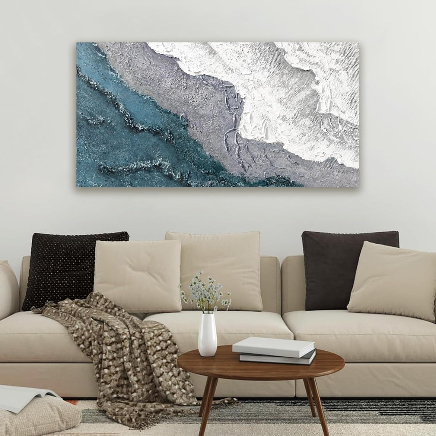 Abstract Wall Art Decor Modern Blue White Wall Art Prints Abstract Canvas Art Wall Decor Coastal Minimalist Wall Art Decorations Canvas Wave Artwork for Walls Bedroom Office Wall Art Decor 20" X 40"