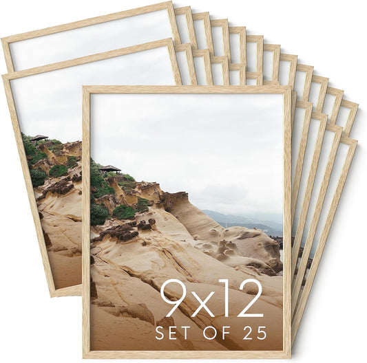Haus and Hues 9x12 Natural Oak Wood Picture Frames Set of 25 - Premium Bulk Picture Frames 9x12 Bundle - Elegant Gallery Wall Frame Set for Posters, Art Display - Ideal for Wall Decor in Home & Office