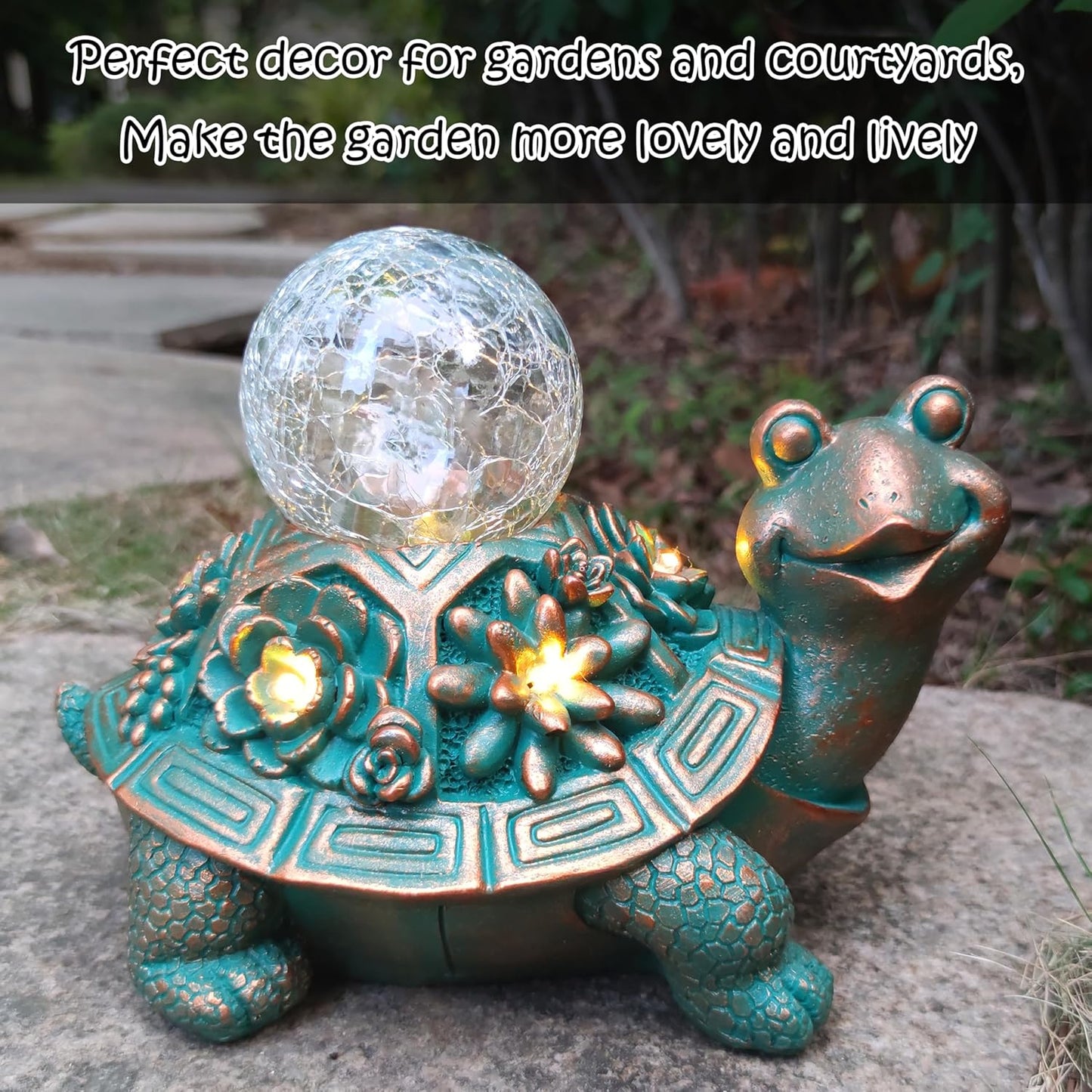 JOYBEE Garden Statues Turtle with Solar Lantern Outdoor Decor-Turtle Solar Figurines Lights Decorations for Patio Yard Lawn Ornaments-Gifts for Birthday Easter Housewarming