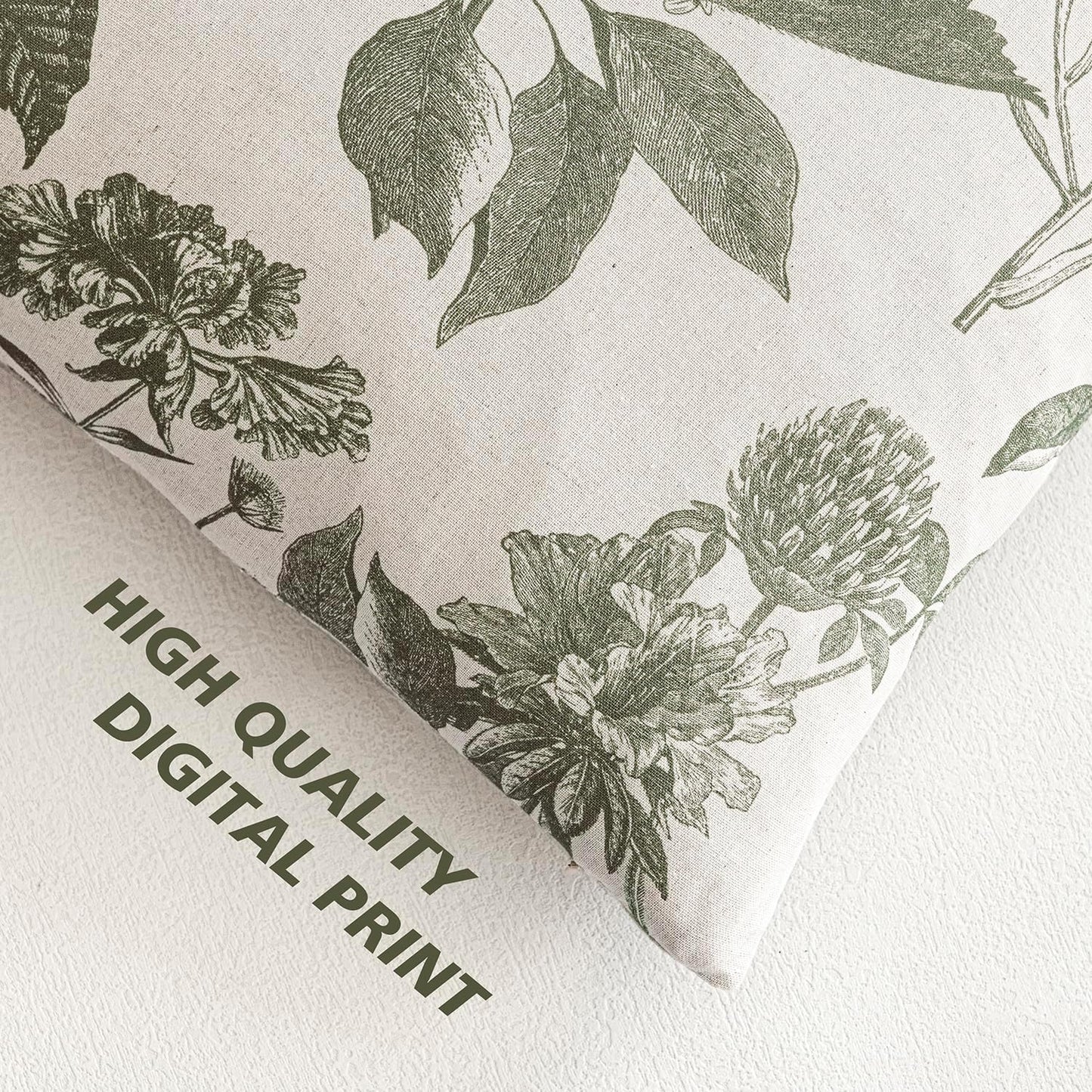 Foindtower Set of 2 Linen Floral Throw Pillow Covers Neutral Vintage Print Decorative Cushion Covers Farmhouse Boho Home Decor for Sofa Chair Couch Bedroom Living Room Outdoor,24×24 Inch,Sage Green