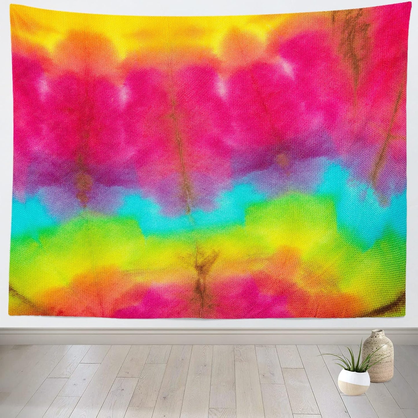 BELECO Tie Dye Tapestry Wall Hanging 92x70 Inch Fabric Tie Dye Color Texture Background Tapestry Groovy Sign Rainbow Tapestry Hippie Tie Dye Tapestries for Bedroom Living Room Dorm Decor