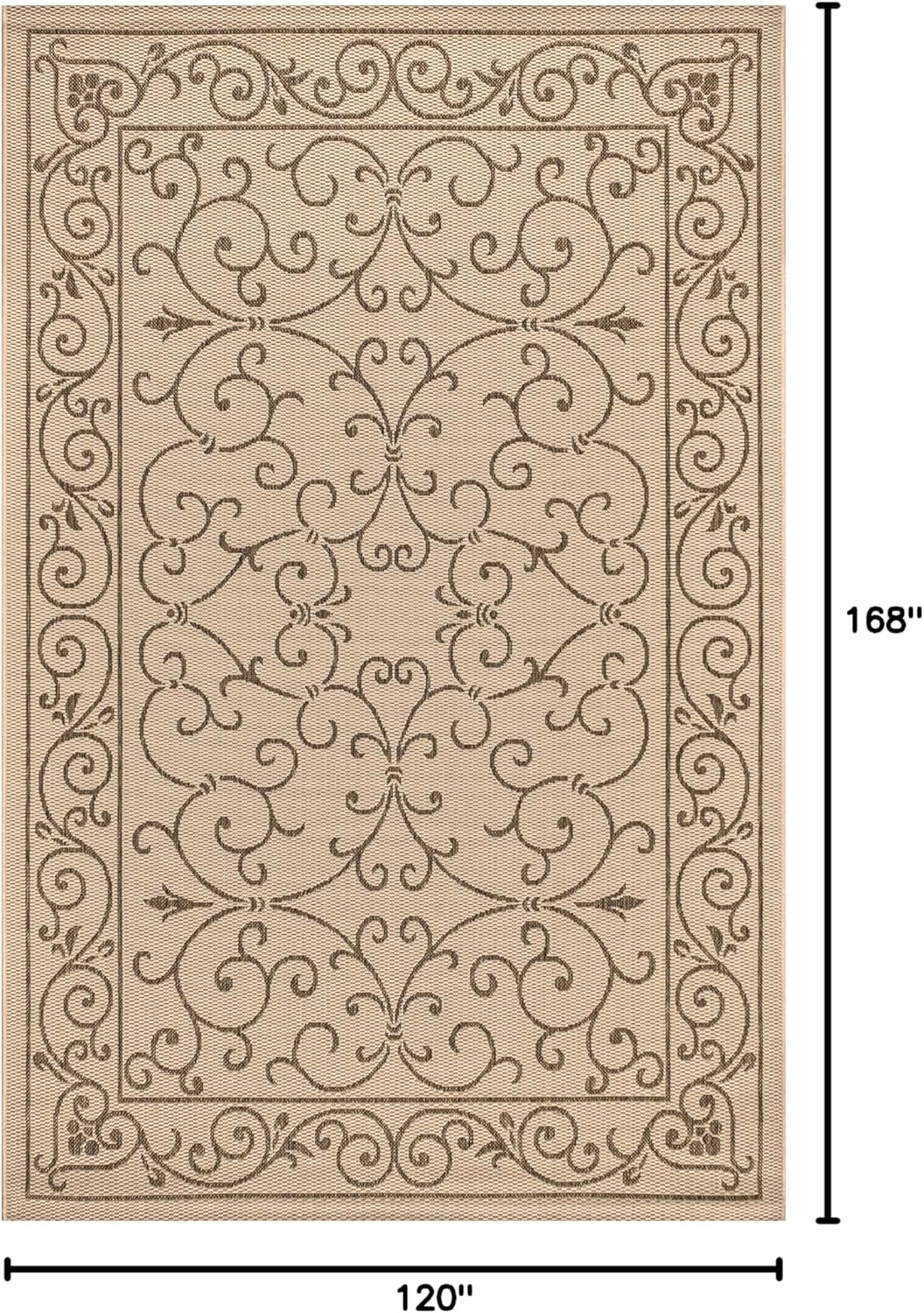 JONATHAN Y Vintage Filigree Indoor Outdoor Area Rug 10X14 Beige/Brown, Charleston Textured Weave for Backyard, Patio, Porch, Easy-Cleaning, High Traffic, Pet-Friendly, Non-Shedding (SMB106A-14)