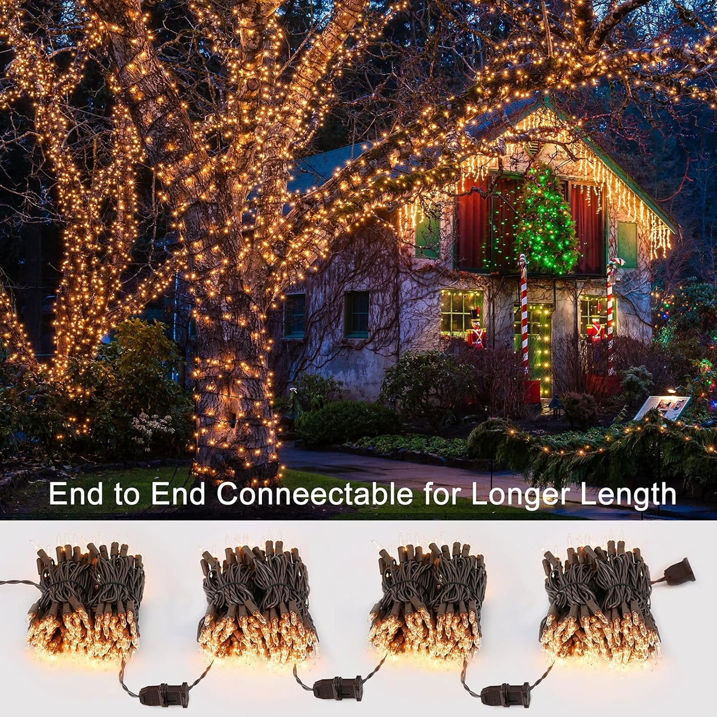 Clear Christmas Lights, 69.6ft 300ct Incandescent Christmas Lights, Connectable Outdoor Mini Tree Light Xmas Fairy Light, 120V UL Certified Indoor String for Xmas Party Birthday, Warm White