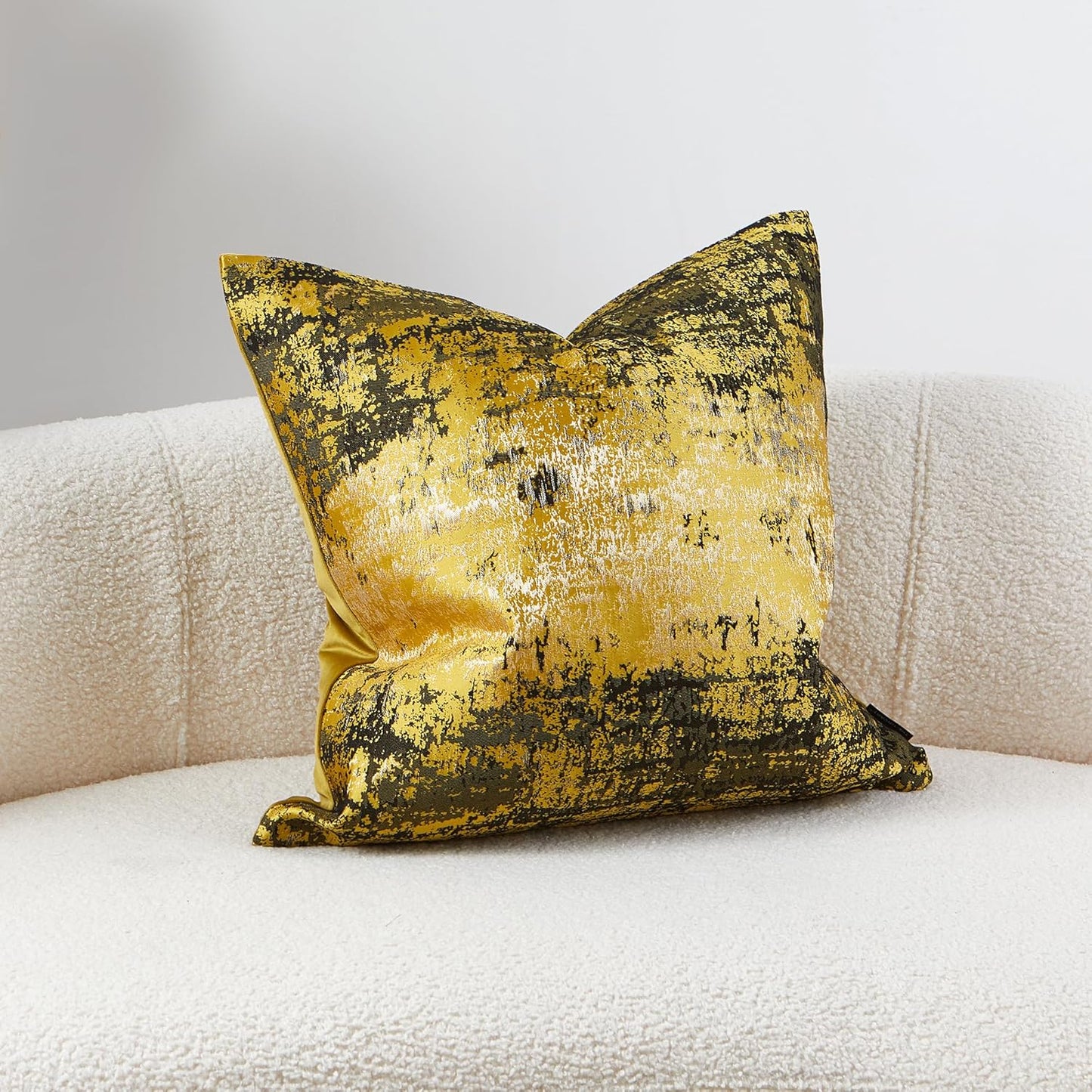 THE-TINOART Sun Gold & Black Jacquard Pillow Cover 22x22 - Luxury Embroidered Decorative Throw Pillow Cover, Reversible with Metallic Thread & Velvet Backing, Elegant Home Decor