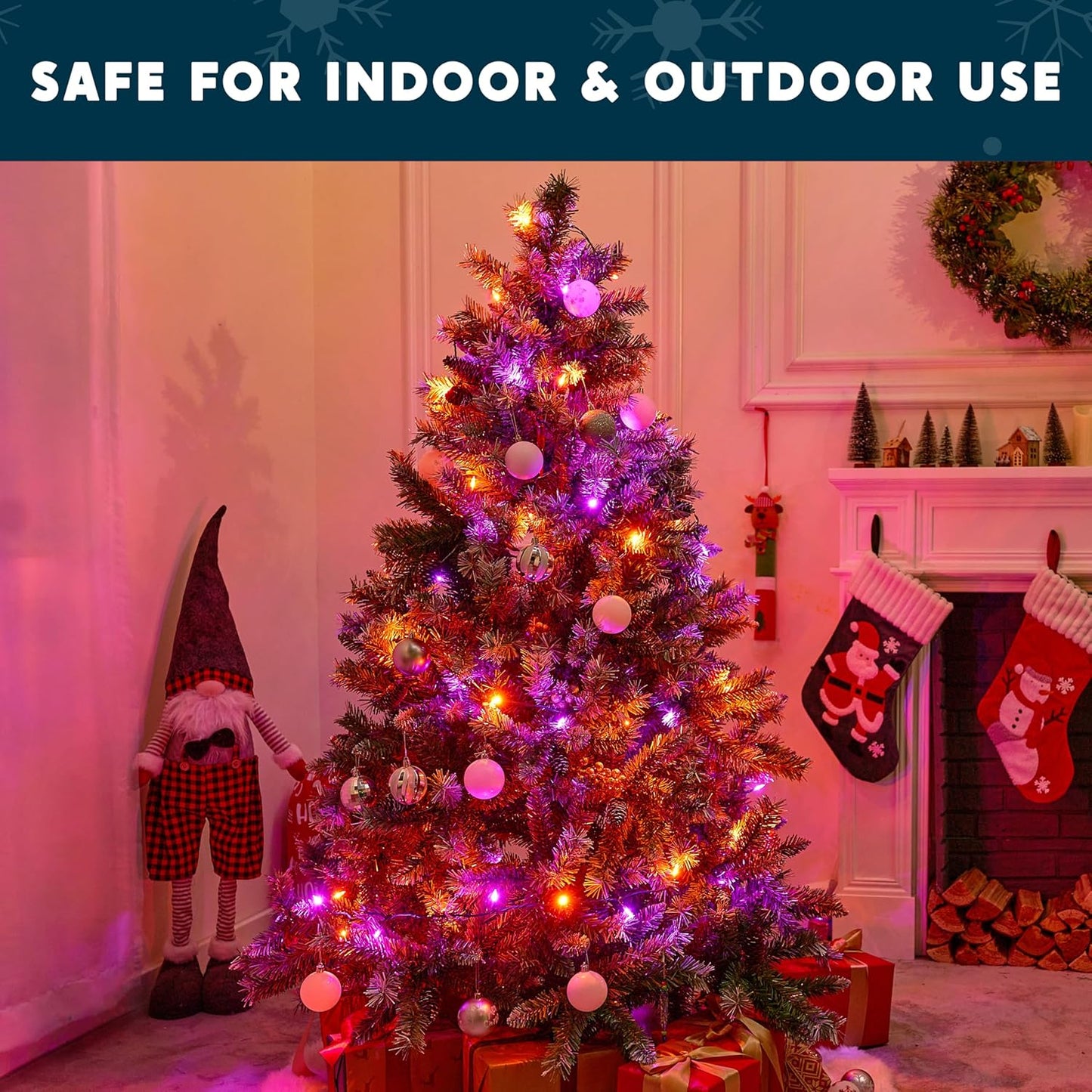 Joiedomi 16.3FT Orange&Purple Halloween Lights,2×50 Count Battery Operated Christmas String Tree Fairy LED Lights with 8 Modes,Multifunction Green Wire with Timer for Xmas Decor Party Holiday