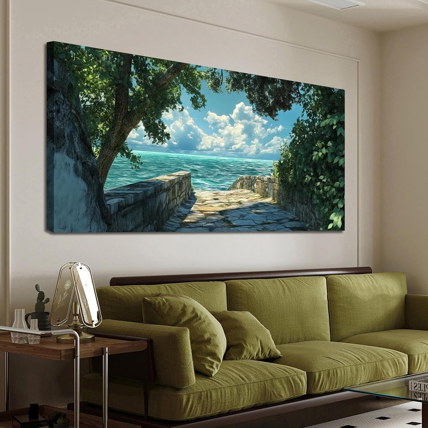 Canvas Wall Art Decor Coastal Wall Art Pictures for Living Room Canvas Art Wall Decor Landscape Natural Wall Art Prints Green Blue Artwork for Walls Seaside Art Work for Home Office Decor 20"x40"