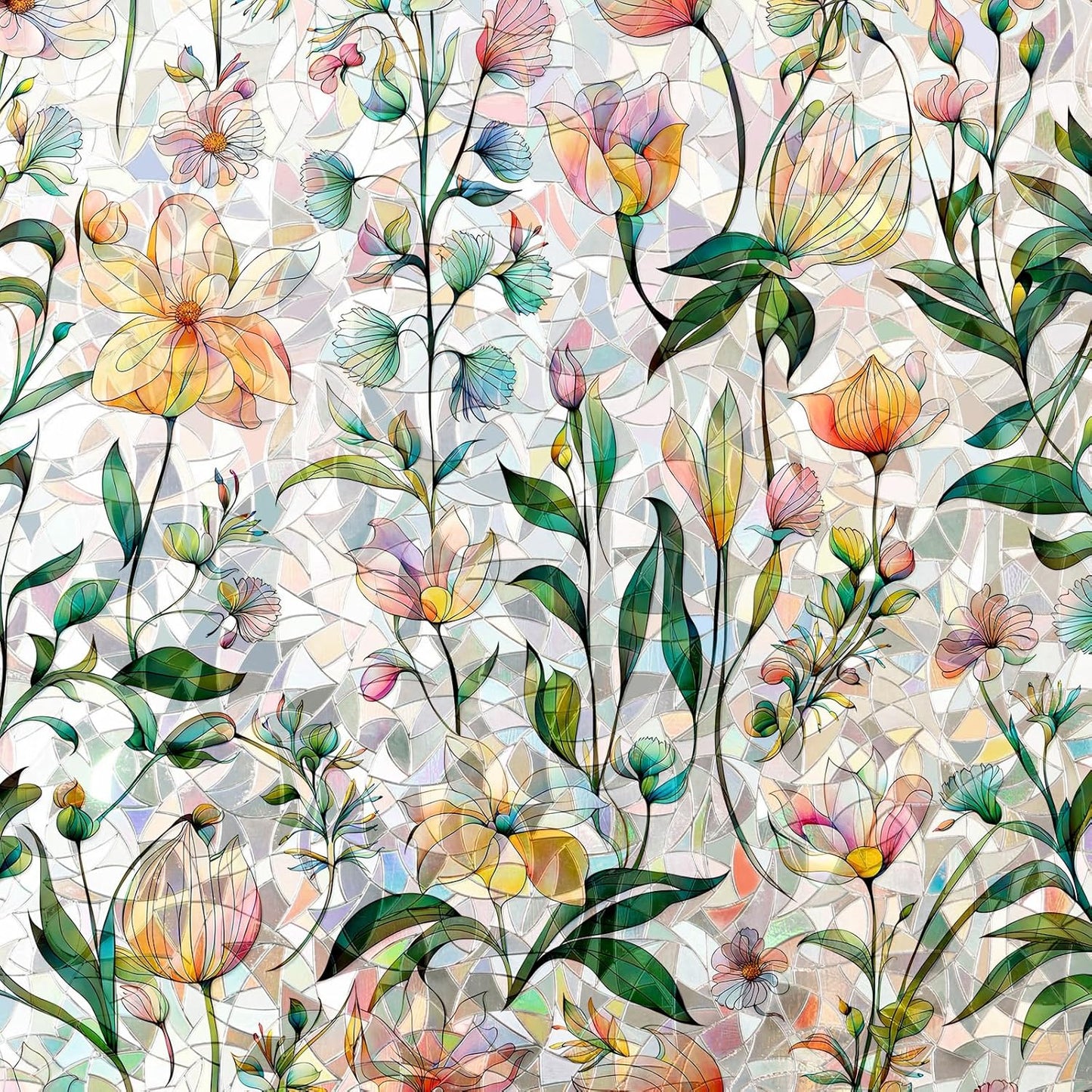 Rainbow Window Privacy Film 3D Floral Decorative Stained Glass Window Film Anti UV Non-Adhesive Reusable 23.6" x 157.4" for Home Room Car Glass Cling