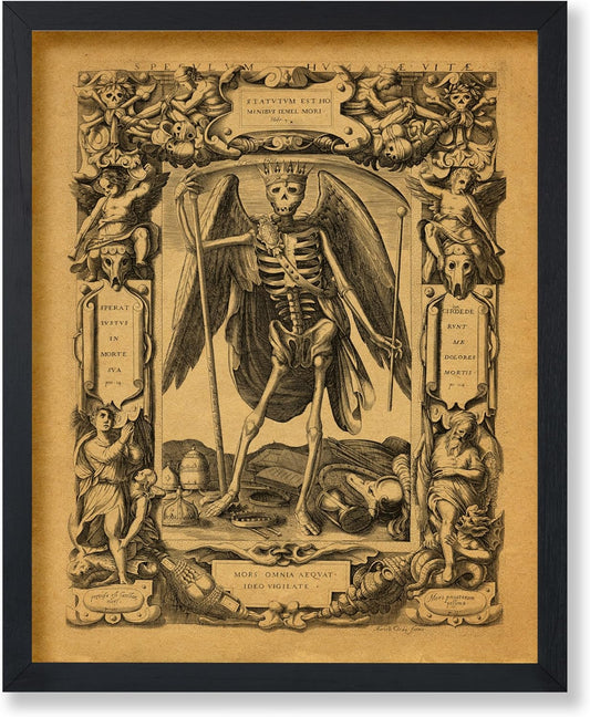Poster Master Vintage Angel of Death Poster - Grim Reaper Print - Halloween Art - Mirror of Human Life Art - Gift for Men & Women - Gothic Decor for Living Room or Bedroom - 16x20 UNFRAMED Wall Art