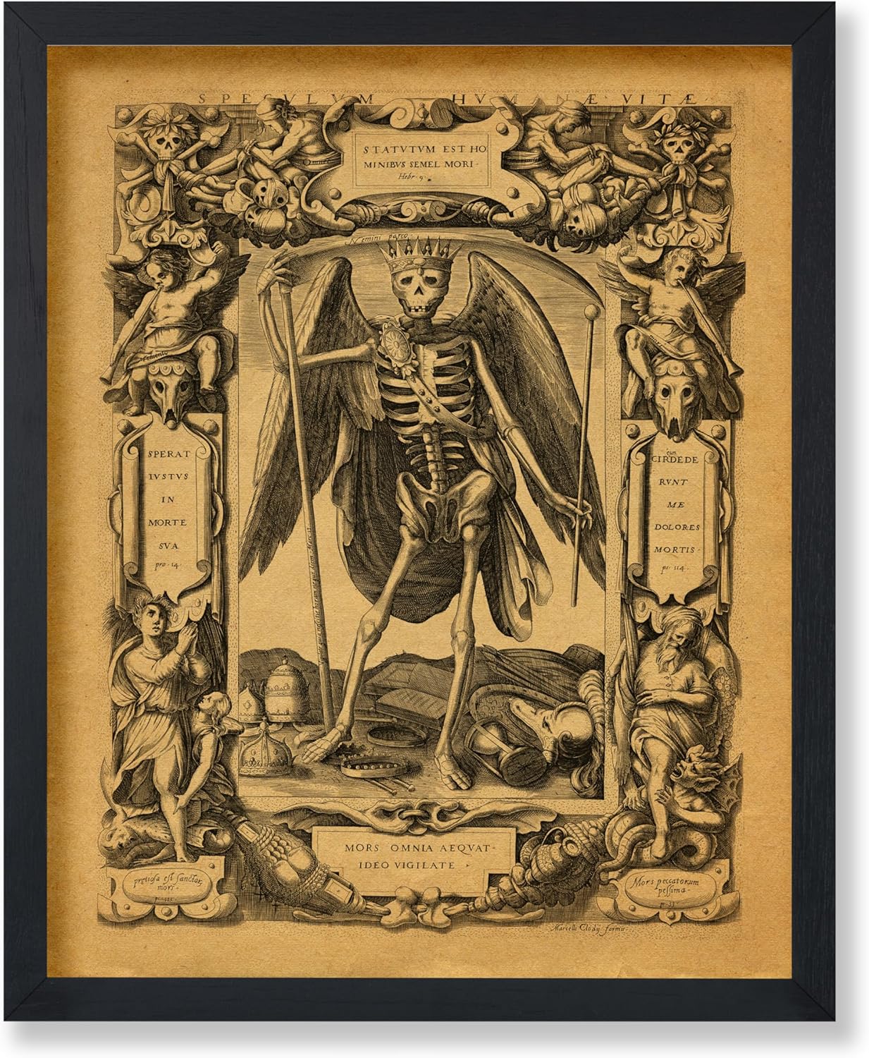 Poster Master Vintage Angel of Death Poster - Grim Reaper Print - Halloween Art - Mirror of Human Life Art - Gift for Men & Women - Gothic Decor for Living Room or Bedroom - 8x10 UNFRAMED Wall Art