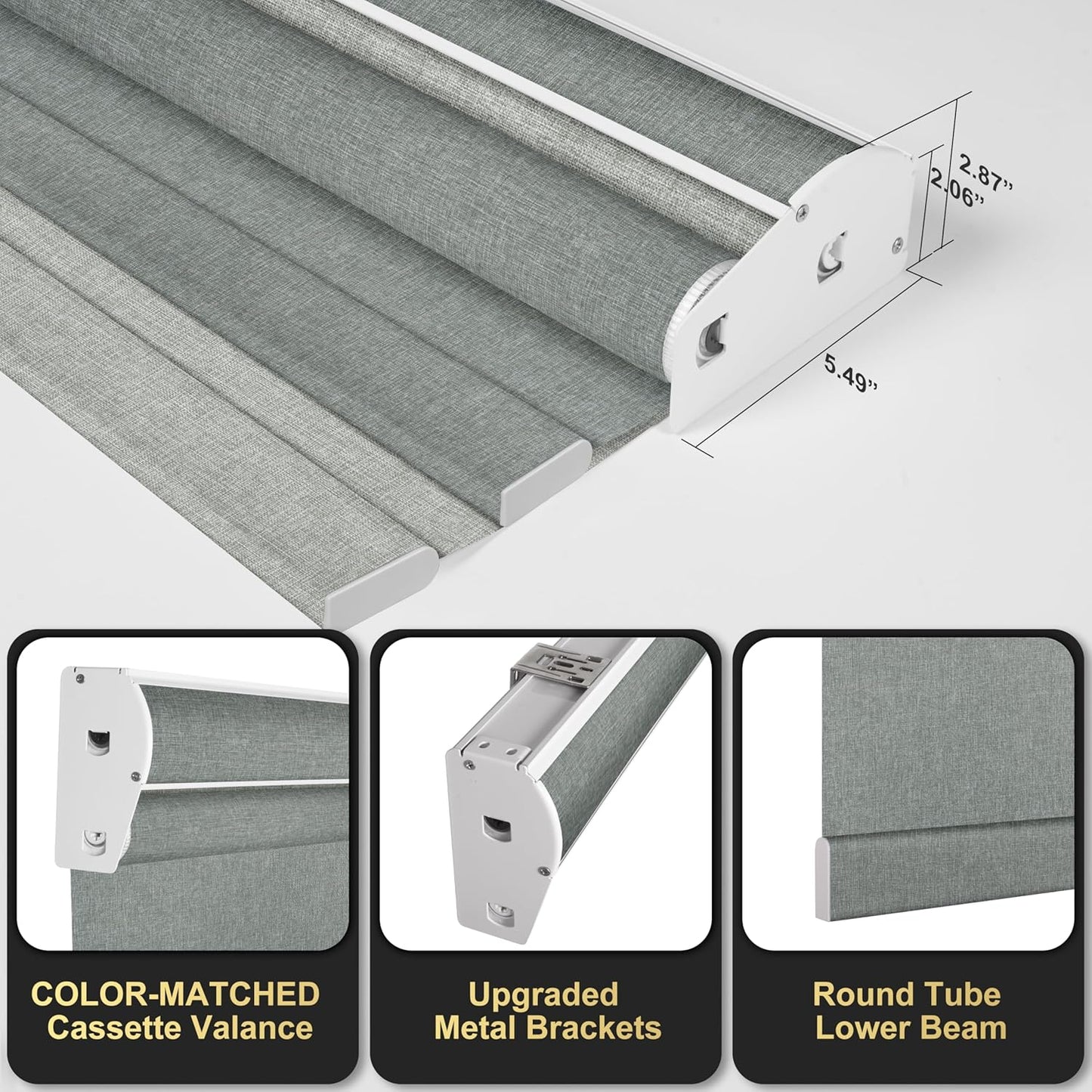 BERISSA Cordless Dual Roller Shades with Cassette Valance,Double Window Shades Blackout and Light Filtering Shades,Day and Night Roller Shades for Home Office Door.Linen Grey.42 W x 86" H