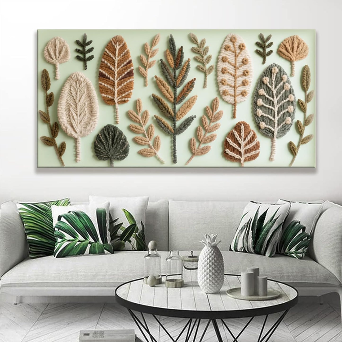 Large Boho Wall Art For Living Room Chic Home Green Wall Art Modern Multicolor Print Paintings Leaves Feather Canvas Wall Art Decor Picture For Bedroom Apartment Kitchen Ready To Hang 29"W X 58"L