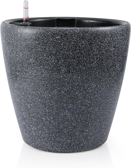 Dexceder 13x12 Self Watering Planter with Wheels Indoor Outdoor, Inner Pot Design, Thickened Large Floor Standing Flower Plant Pot with Water Level Indicator (Stone Matte)