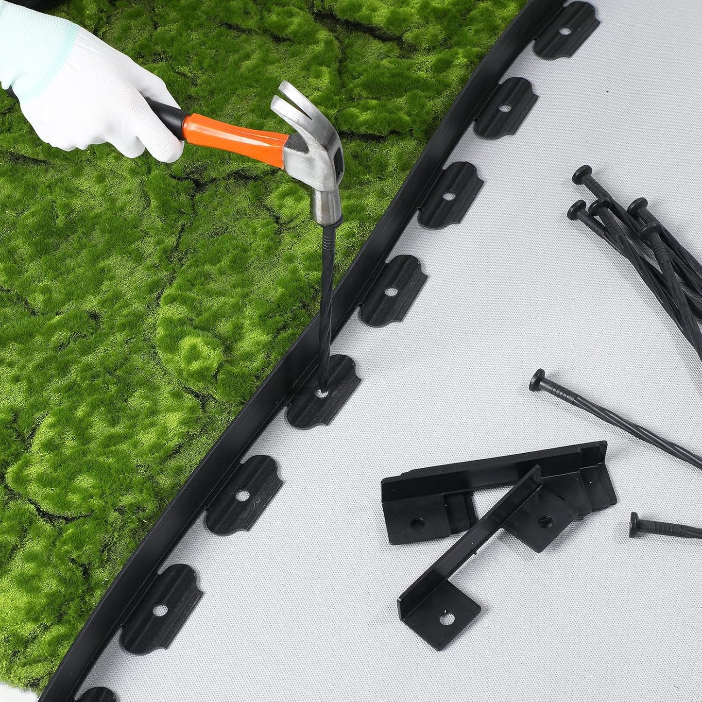 Queekay Landscape Edging Kit 148 ft with 70 Spikes 20 Connectors Plastic Border for Garden, Lawn, Yard, Pathway(Black,2 Inch)