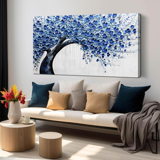 Large Wall Art for Living Room Bedroom Home Office Blue Tree of Life Wall Art Floral Picture Framed Wall Decor Modern Canvas Prints 29x59 In