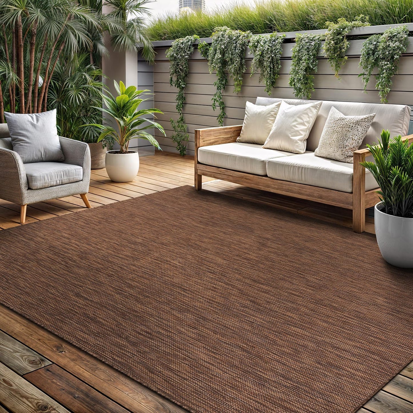 Washable Indoor Outdoor Rug 6x9 Weather Resistant Area Rugs Modern Solid for Porch Deck Balcony Backyard Patio Outside Carpet (6 X 9 Gold Brown)