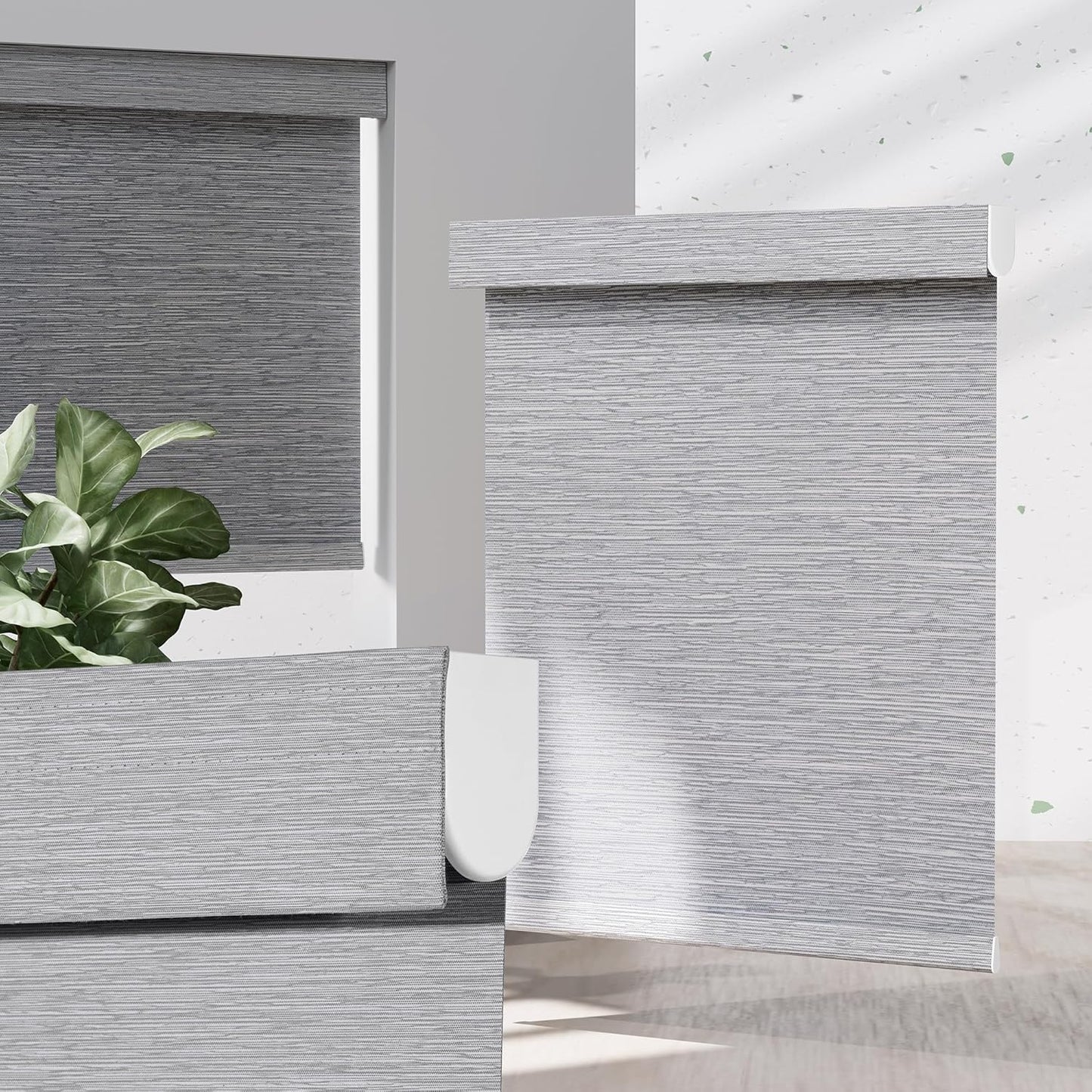 Blackout Roller Shades for Indoor Windows, Cordless Jacquard Fabric-Matched Roller Blinds, Easy to Install Privacy UV Protection Roll Up Blinds for Home Office, Grey, 25" W x 72" H