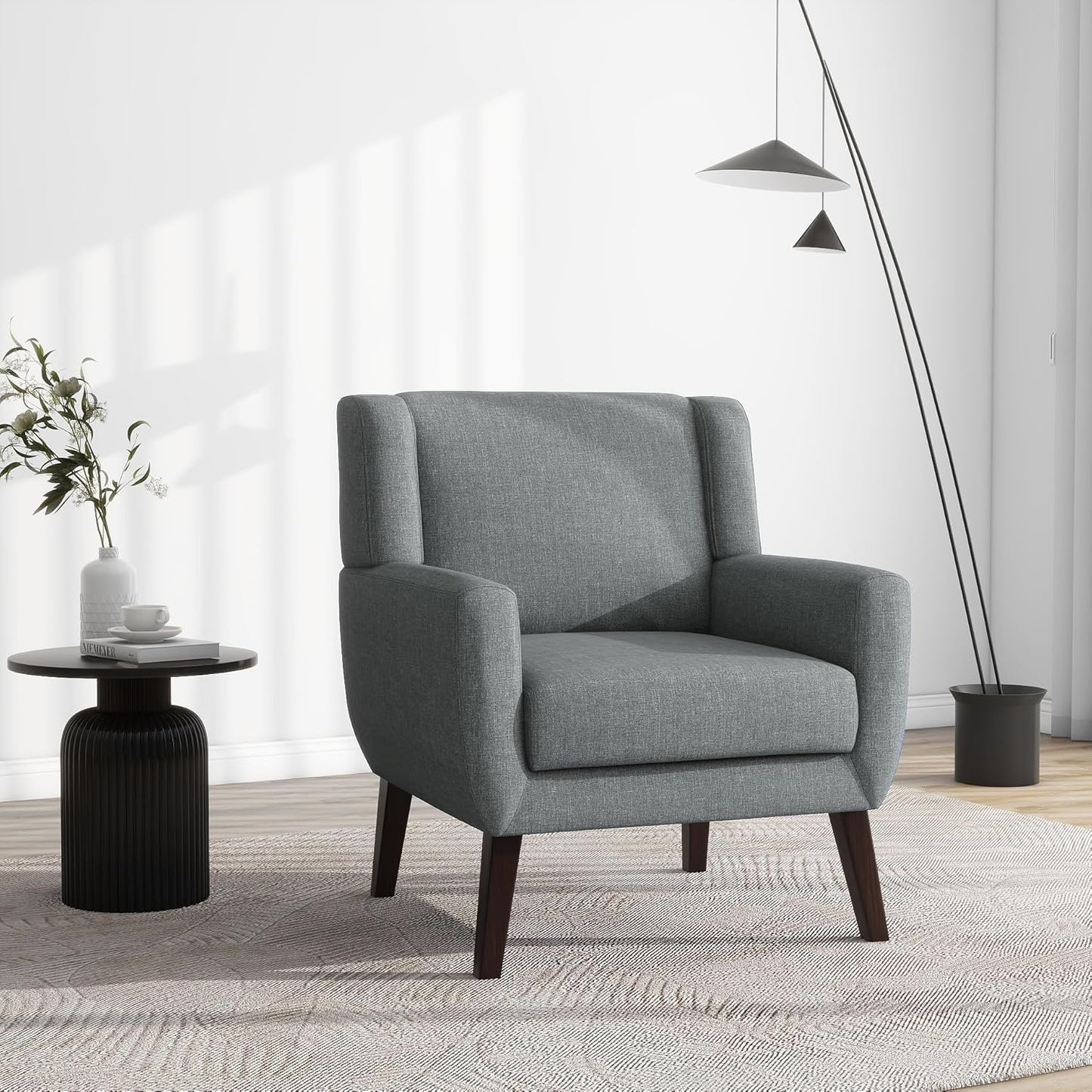 UIXE Accent Chairs Set of 2, Fabric Upholstered Armchair for Living Room, Comfy Arm Chair Single Sofa Bedroom Side Reading Seat - Flax Gray