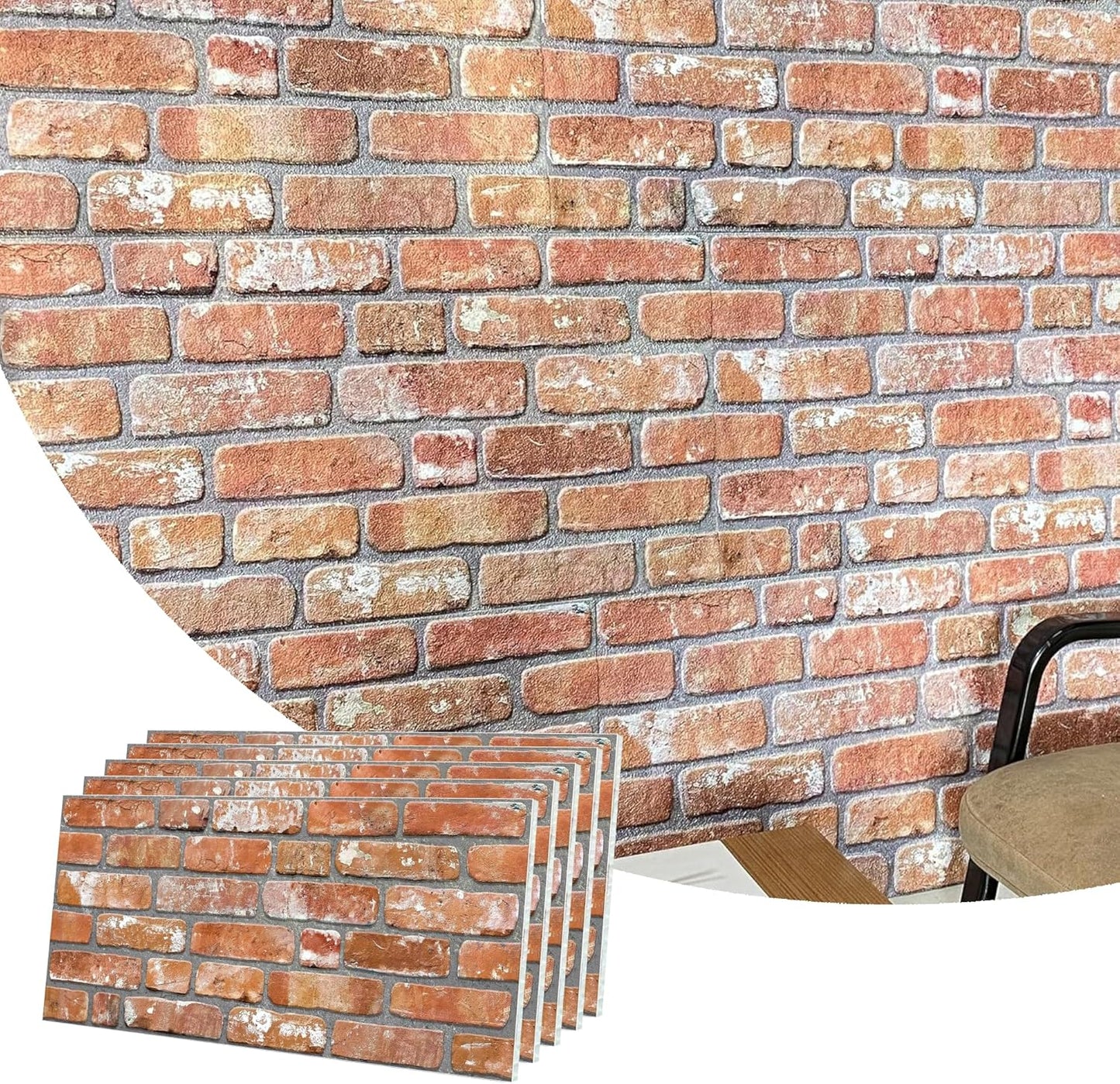 Dundee Deco 3D Wall Panels Faux Brick - Cladding, Red Orange Stone Look Wall Paneling, Styrofoam Facing for Living Room, Kitchen, Bathroom, Balcony, Bedroom, Set of 5, Covers 27 sq ft