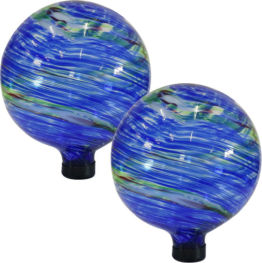 Sunnydaze 10-Inch Gazing Ball for Garden - Glass Gazing Globe for Outside - Garden Orb Yard Decor - Northern Lights - Set of 2