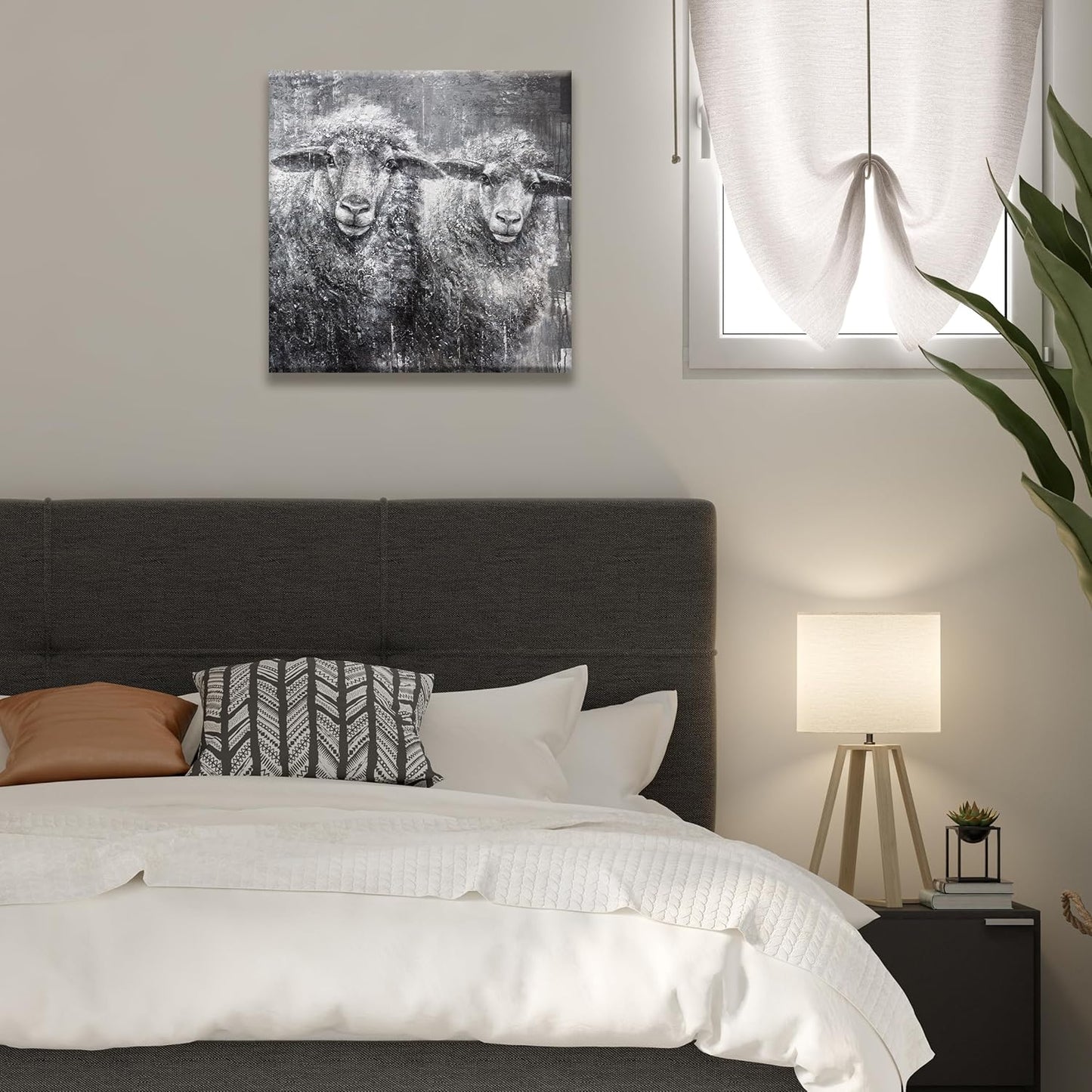 TAIJXAGSG Animal Cancas Wall Art Decor Farmhouse Sheep Picture Paintings Decor Vintage Rustic Painting Cute Sheep Artwork For Kitchen Living Room 13'' X 13'' wall hanging decor