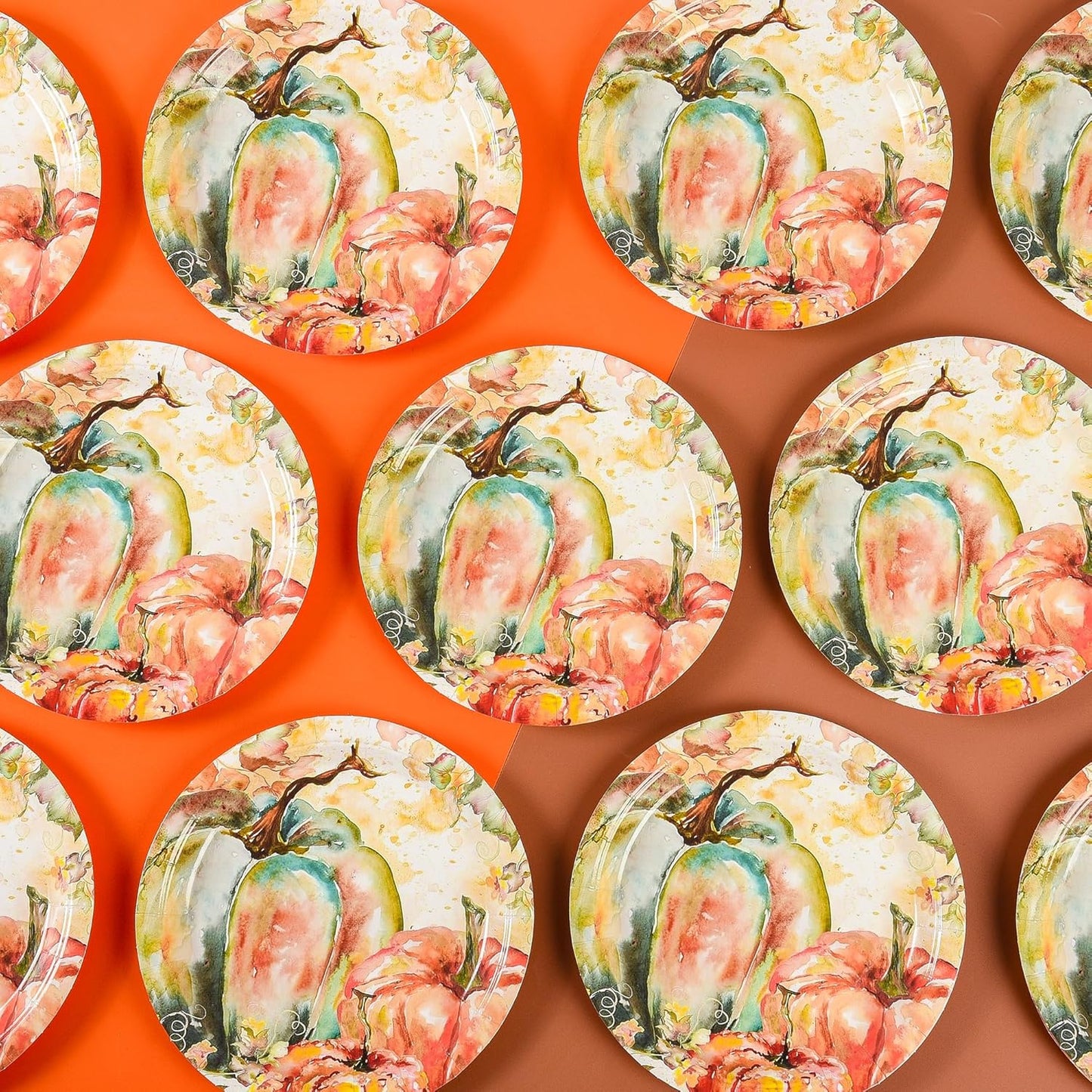 Fall Dessert Plates Thanksgiving Pumpkin Paper Plates 7" Autumn Watercolor Pumpkins Party Plates Harvest Teal and Orange Pumpkins Disposable Decorative Dessert Plates (24)
