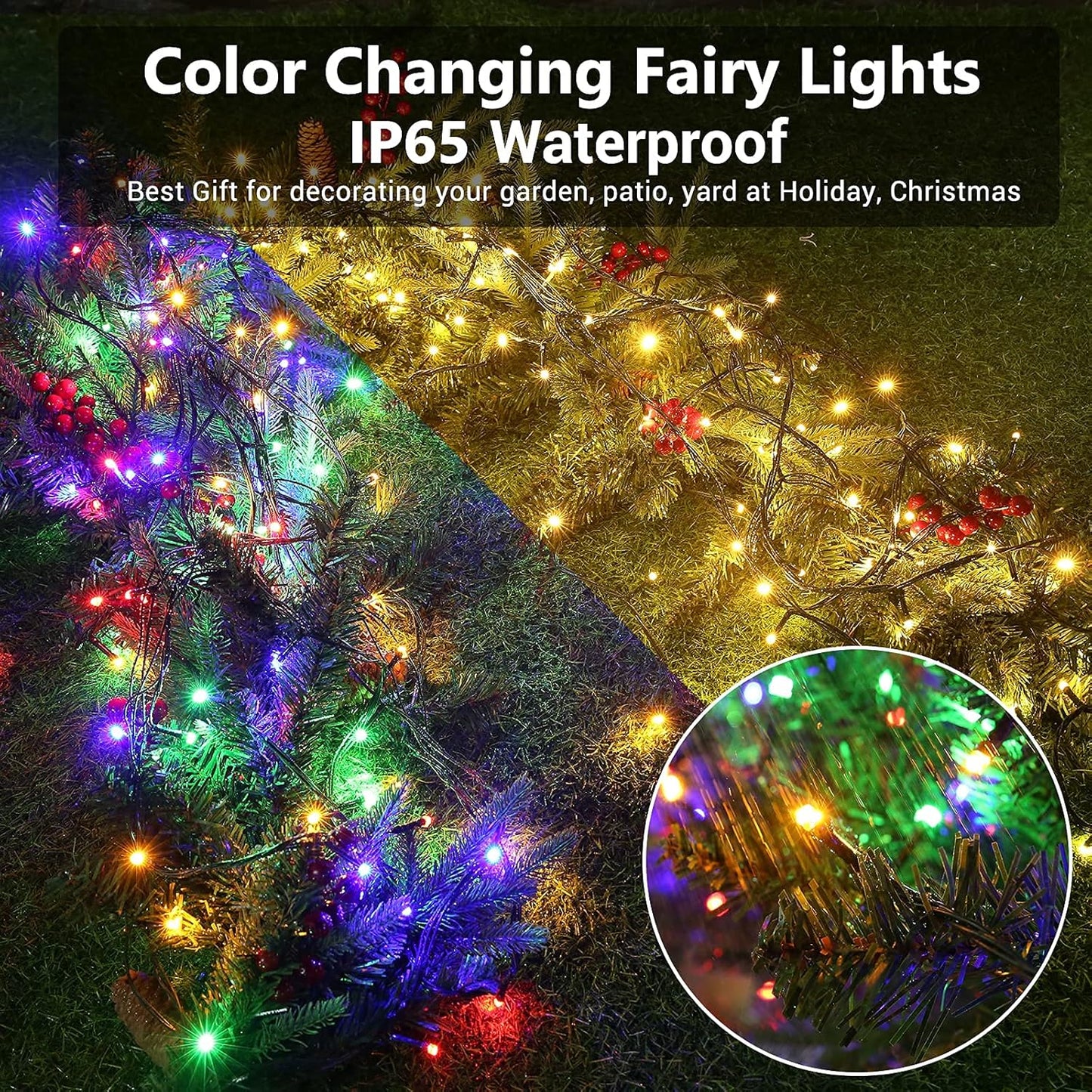 Joomer Color Changing Christmas Lights, 2 Pack Total 144FT 400 LED 12 Modes Solar String Lights Waterproof Twinkle Fairy Lights for Garden Yard Patio Christmas Decoration (Warm White to Multicolor)