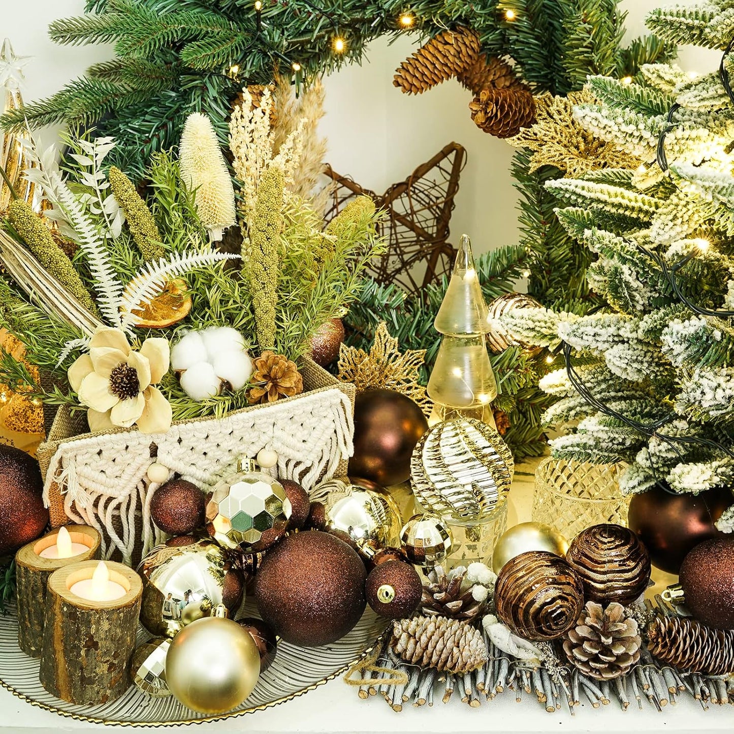 XmasExp 24ct Christmas Ball Ornaments Shatterproof Christmas Ornaments Set Decorations for Xmas Tree Balls(1.57''/40mm, Brown and Champagne)