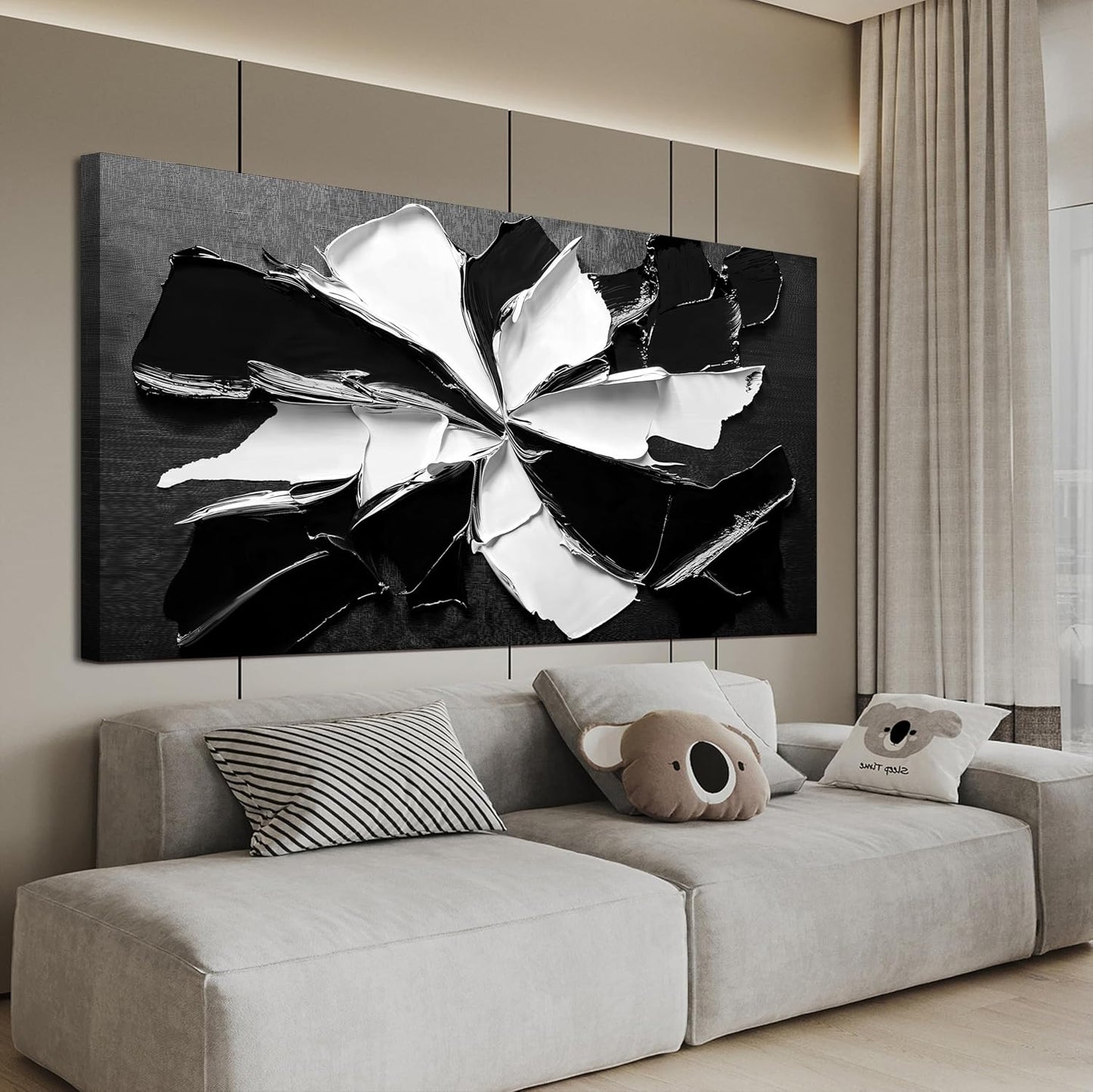 Abstract Wall Art Decorations Modern Large Wall Art for Living Room Abstract Canvas Art Wall Decor Oversized Black and White Wall Art Prints Flowers Artwork for Walls Office Home Decor 29" X 58"