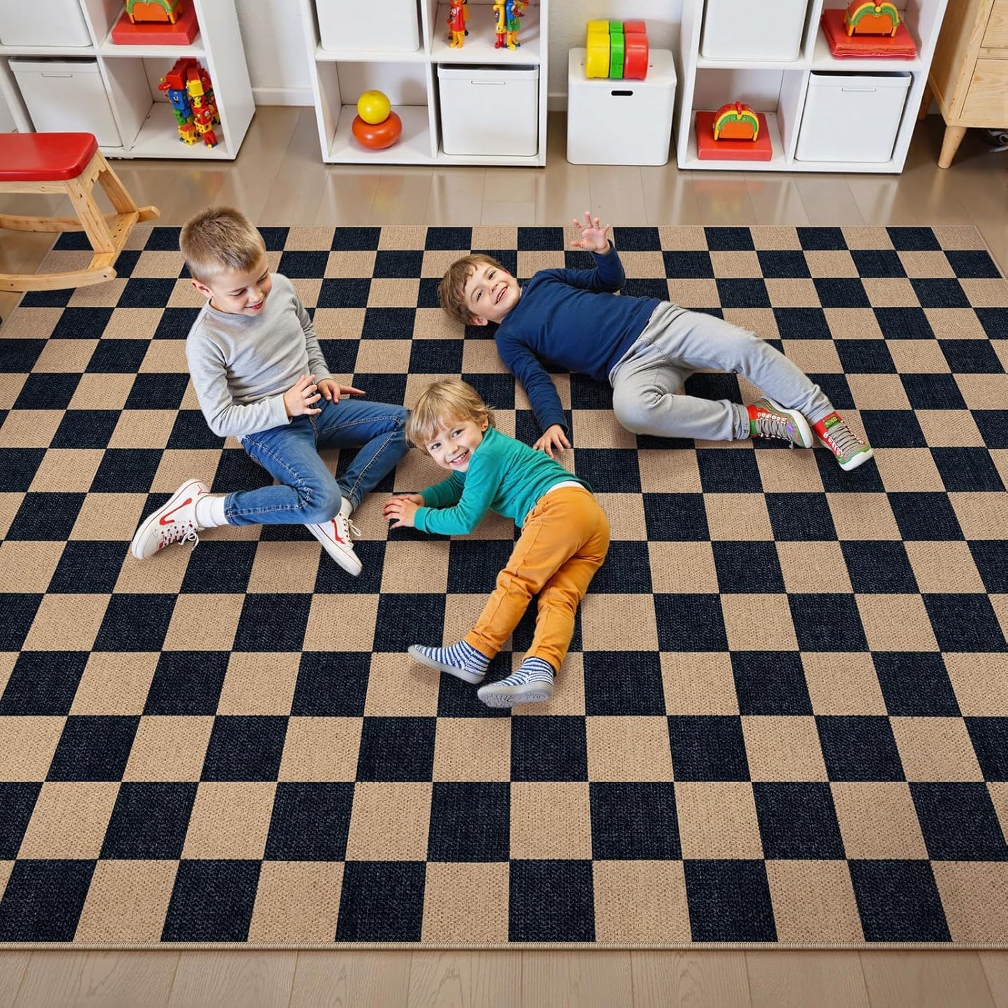 Lahome Checkered Easy Jute Carpet, Washable Area Rug 6x9 Neutral Outdoor Patio Rug, Farmhouse Checkerboard Non Slip Non Shedding Floor Carpet for Dining Living Room Deck Sunroom