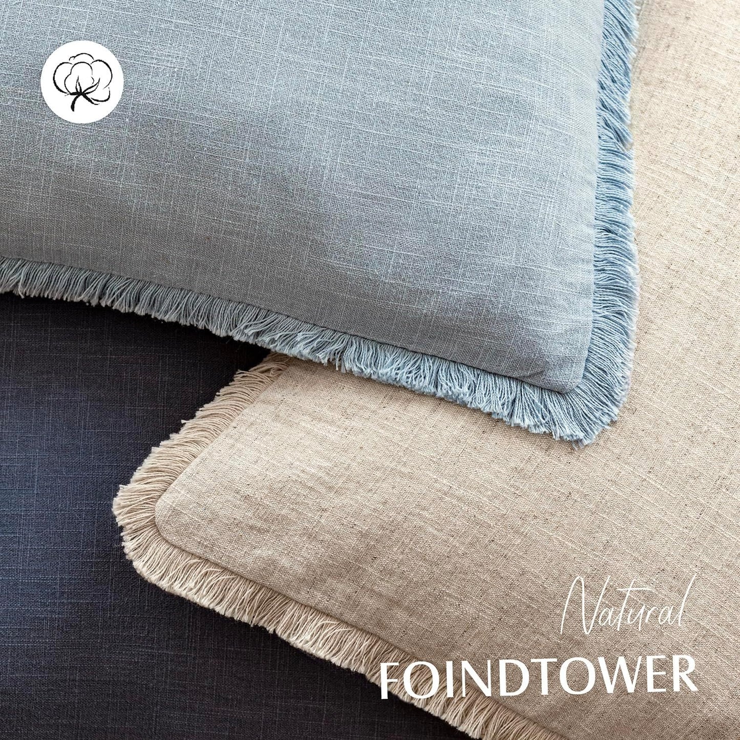 Foindtower Set of 2 Decorative Linen Fringe Lumbar Throw Pillow Covers Boho Farmhouse Cushion Cover with Tassels Soft Accent Pillowcase for Couch Sofa Bed Living Room Home Decor,12×24 Inch,Sky Blue