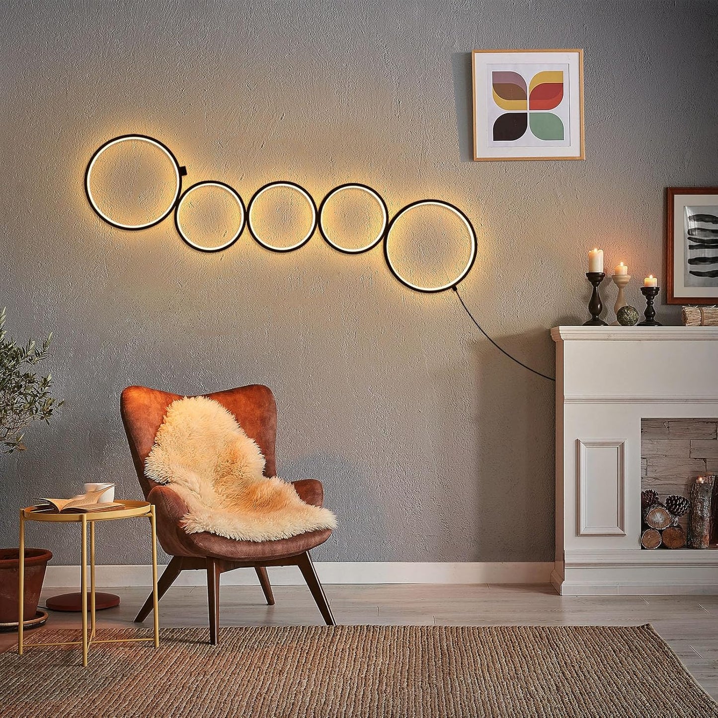 NUÜR 43.3" Modern Floor Lamp, LED Floor Lamp for Living Room, Dimmable, Circle Standing Lamp, Energy-Saving, Unique Lamp for Bedroom, Office, Home