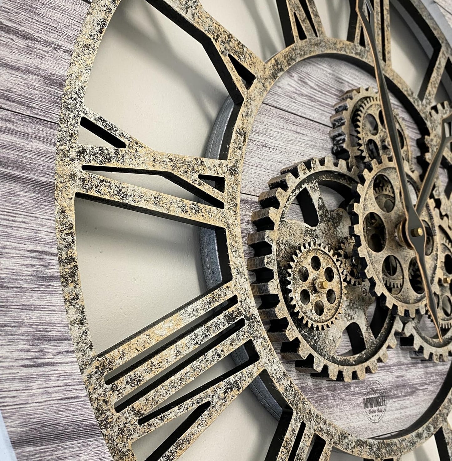 The Gears Clock The Original Real Moving Gear Wall Clock Vintage Industrial Oversized Rustic Farmhouse (24 inch (60cm),Silver Grey)
